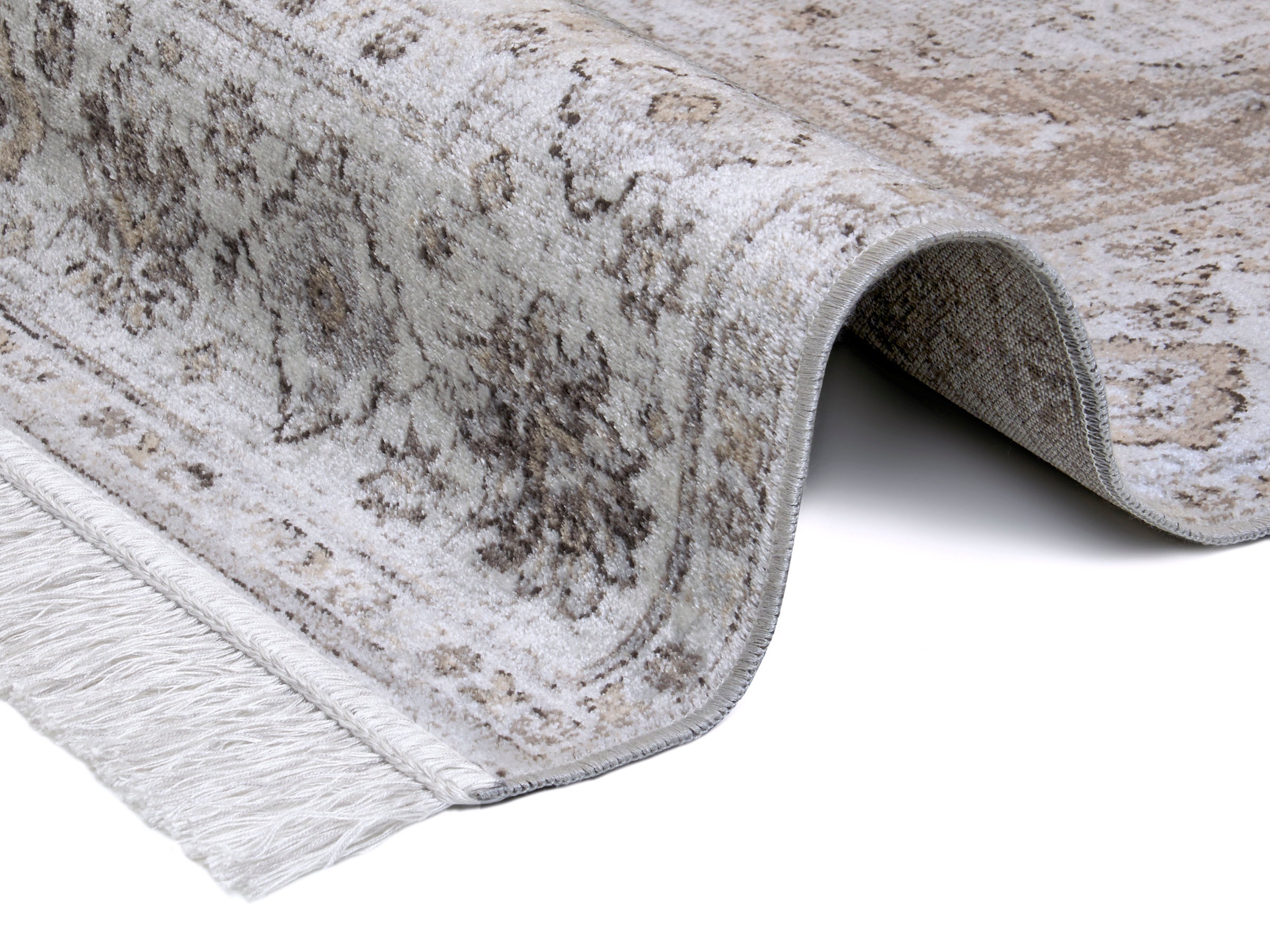 ELLE DECORATION Designteppich »Tabriz Madiha«, rechteckig, 3 mm Höhe, Samtiger Kurzflor, Orientalisch mit Fransen, Seiden Optik, Robust