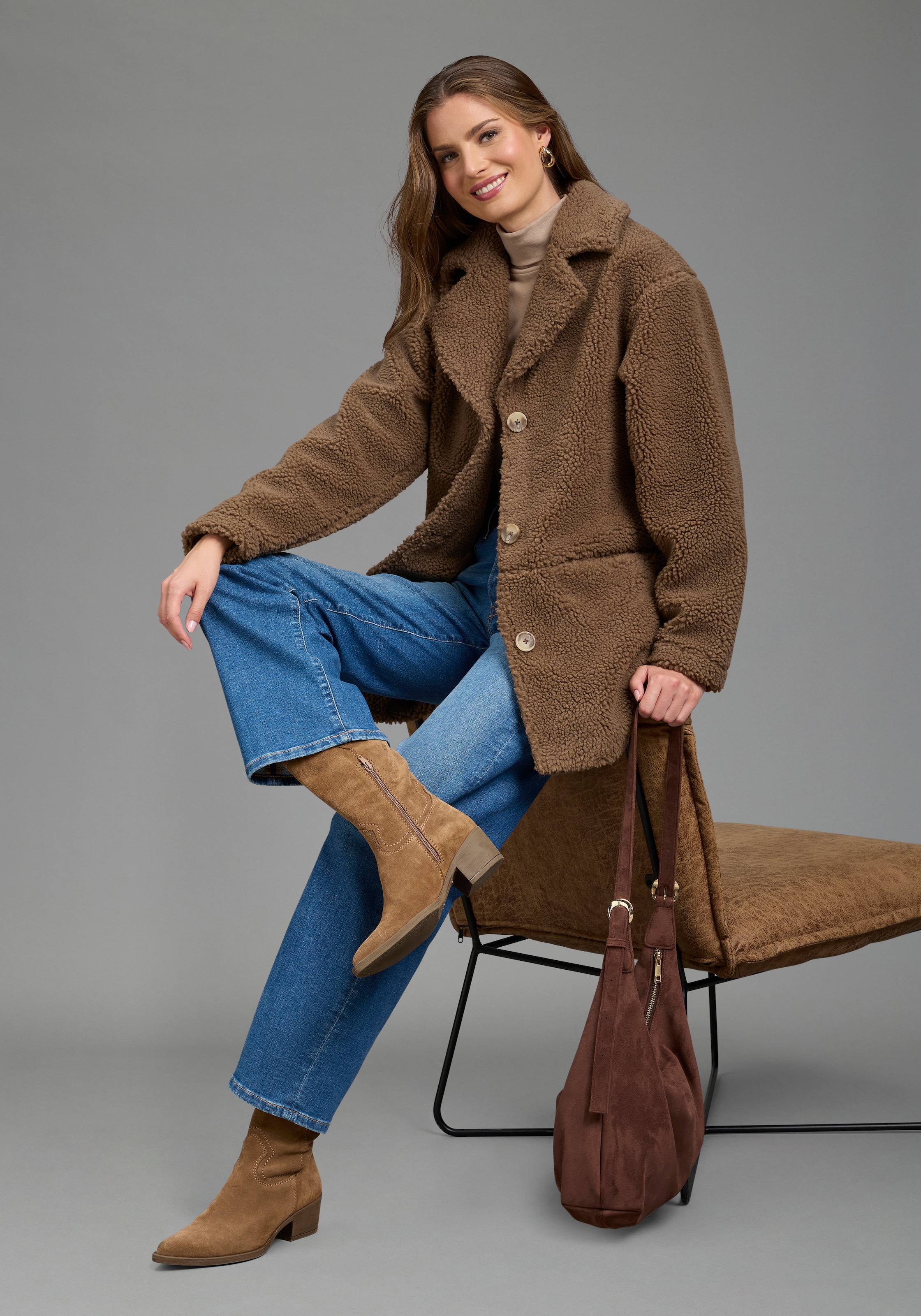 Laura Scott Kurzmantel Fellimitatmantel aus flauschigem Teddy Fleece