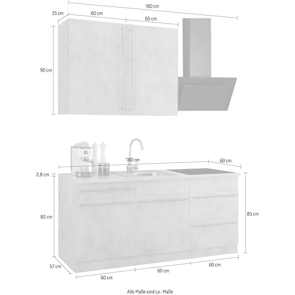 wiho Küchen Küche »Chicago«, wahlweise mit E-Geräten, Breite 180 cm