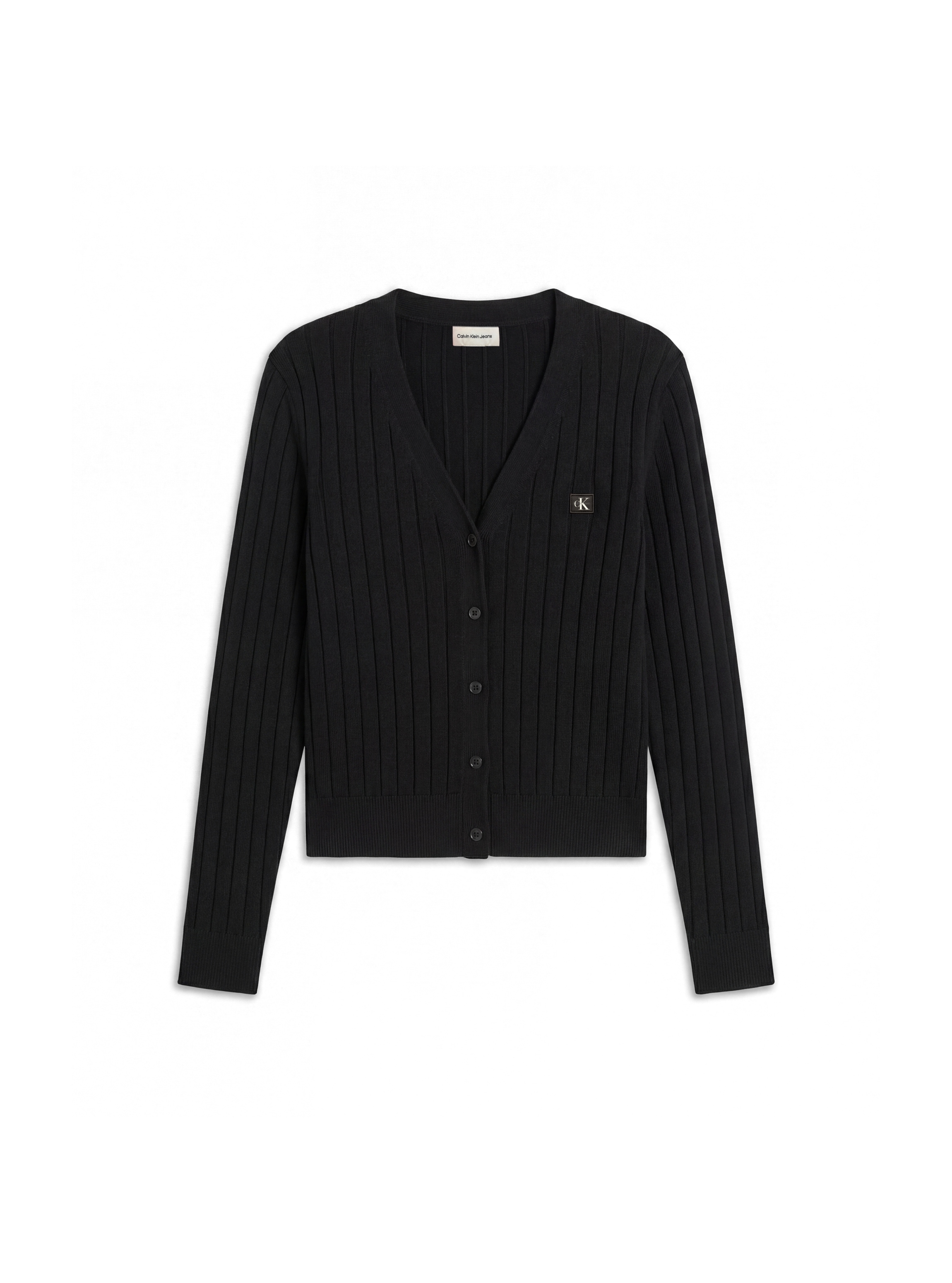 Calvin Klein V-Ausschnitt-Pullover »WOVEN LABEL CARDIGAN« Regular fit mit V-Ausschnitt