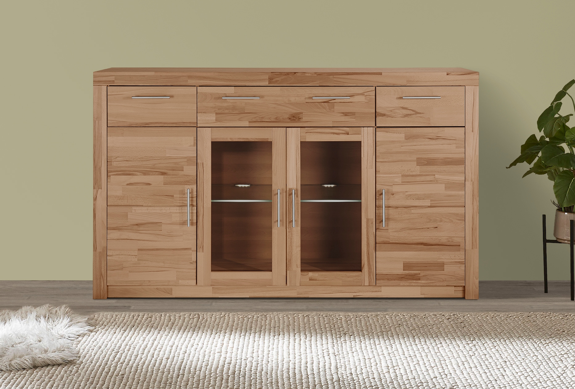 VOGL Möbelfabrik Highboard »Toronto«, opt. Glastüren, teilmassiv, Rahmenoptik, Made in Germany