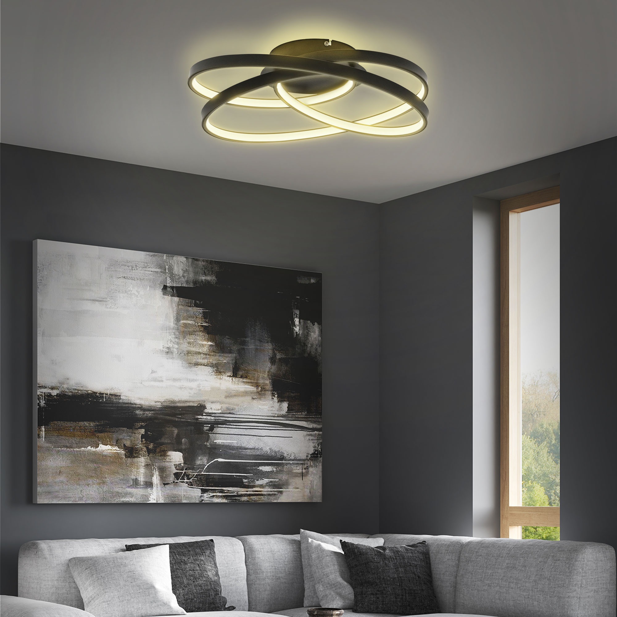 B.K.Licht LED Deckenleuchte »LED Frame-Deckenlampe, Ringleuchte, Schwarz, 3 günstig online kaufen