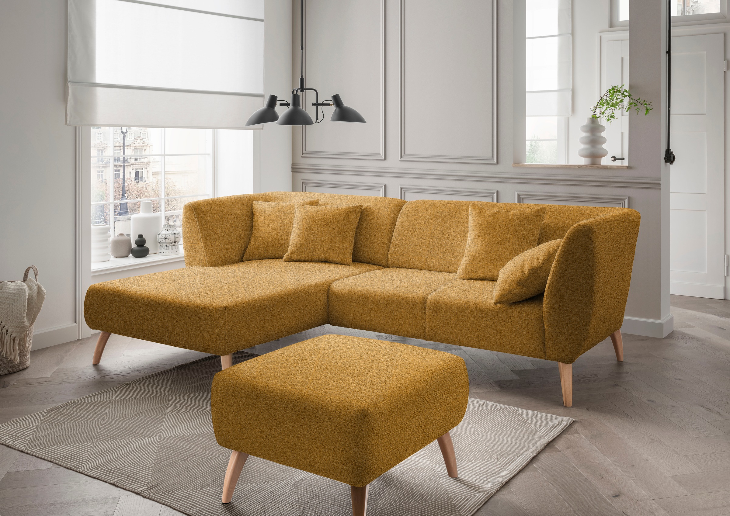 INOSIGN Ecksofa »Colori L-Form«, Holzfußfarbe wählbar, inkl. 4x Zierkissen günstig online kaufen