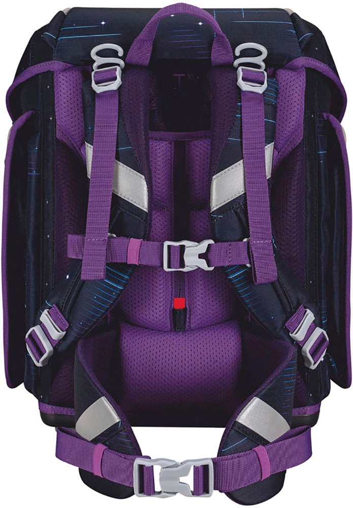 Scout Schulranzen »Genius Safety Light, mit LED-Lichtleiter, Spooky Starlight«, Retroreflektierende Flächen-LED-Lichtleiter, mit Powerbank; enthält recyceltes Material