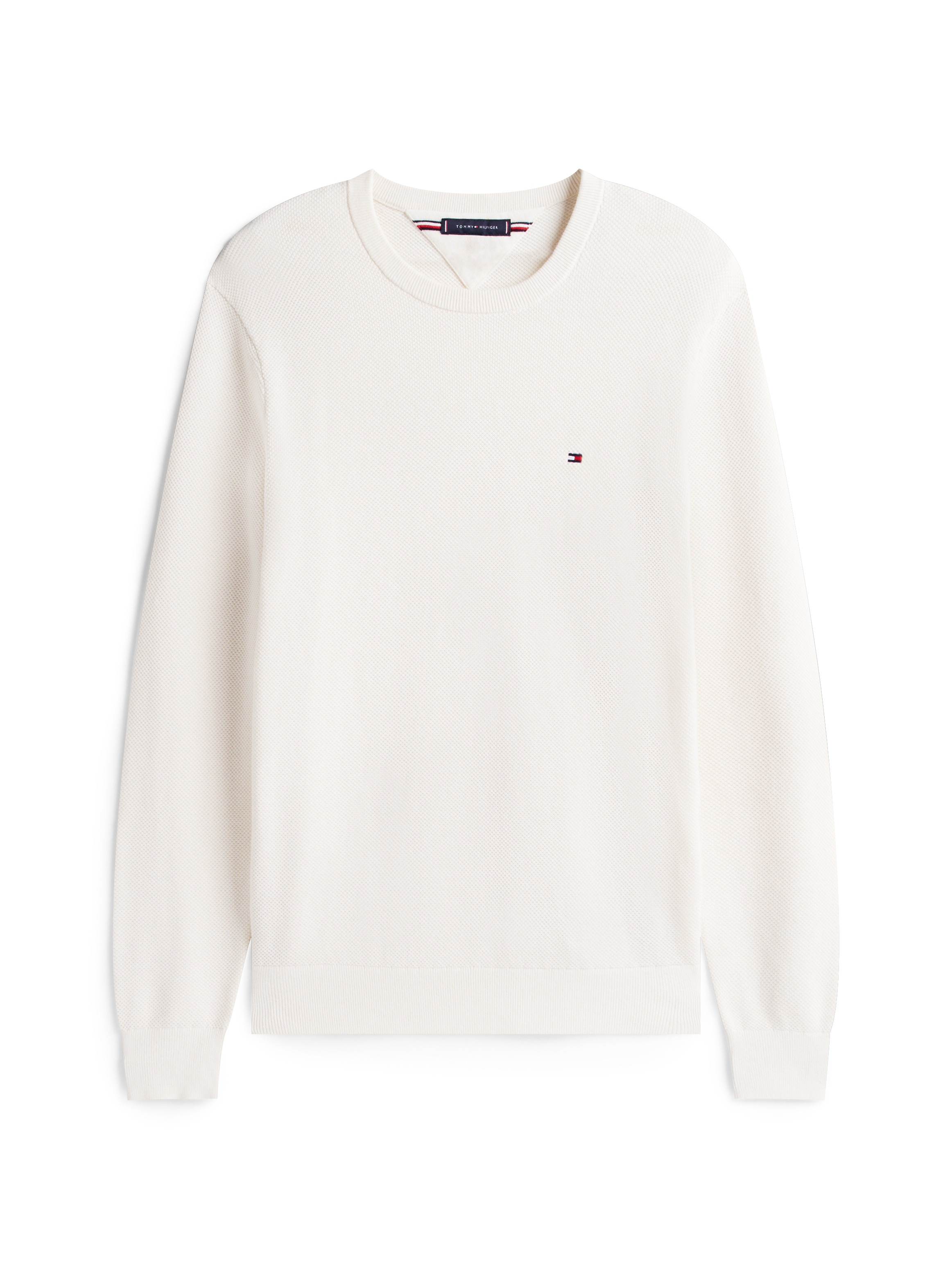 Tommy Hilfiger Rundhalspullover »ESSENTIAL STRUCTURE CREW NECK mit Struktur und Label«, unifarben, casual, regular fit, Baumwolle, Rundhals