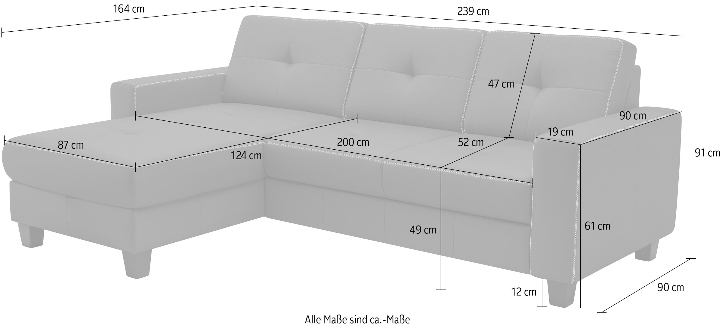 Places of Style Ecksofa »Varese«, wahlweise mit Bettfunktion und Bettkasten