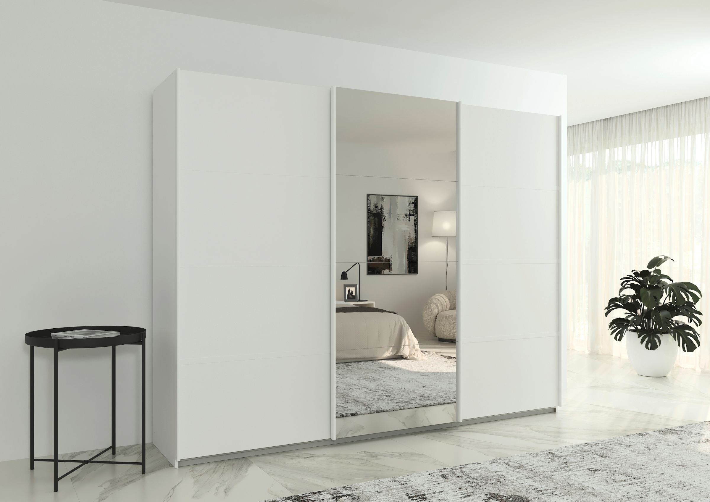 rauch Kleiderschrank »Schwebetürenschrank Garderobe Schrank TOP ANGEBOT Avola«, (in 3 verschiedenen Ausstattungen BASIC/CLASSIC/PREMIUM inkl. Spiegel), mit eleganten Zierleisten in Chrom, Schwarz oder Weiß MADE IN GERMANY