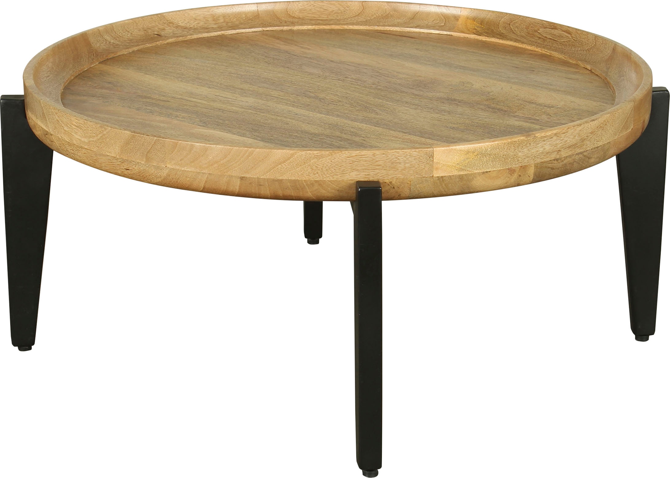 byLIVING Couchtisch »Mila«, mit massiver Mango Tischplatte und schwarzen Metallbeinen, rund 75cm