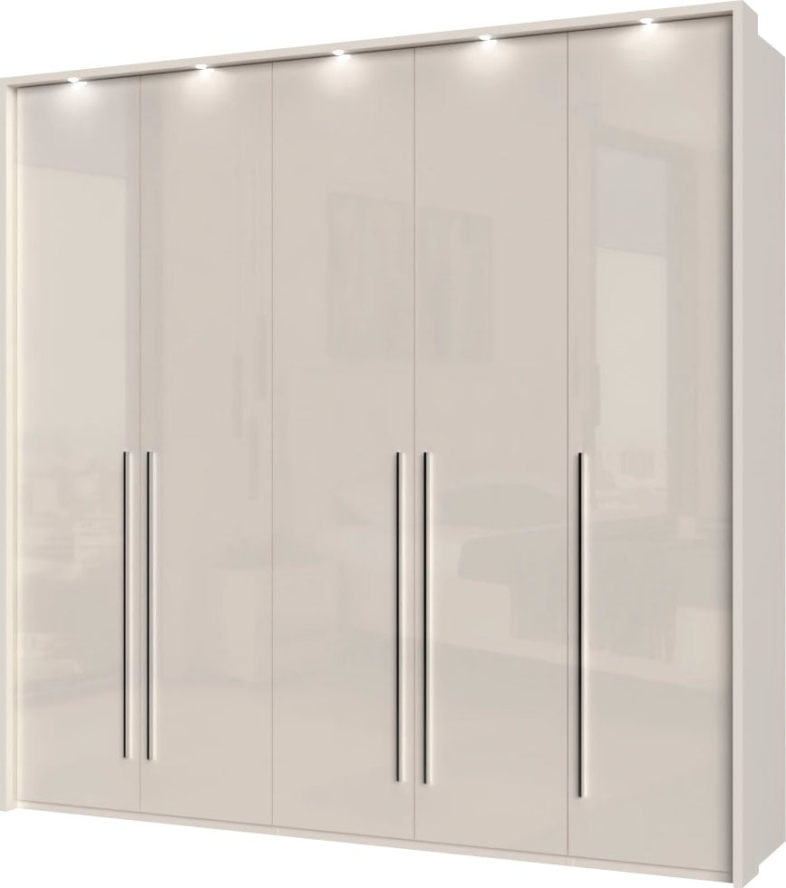 Places of Style Kleiderschrank »Piano, inklusive Rahmen und Beleuchtung, soft-close-Funktion«, (viele Breiten zur Auswahl, 226cm hoch), beige oder weiß, UV lackiert, Hochglanzfronten, FSC-zertifiziert