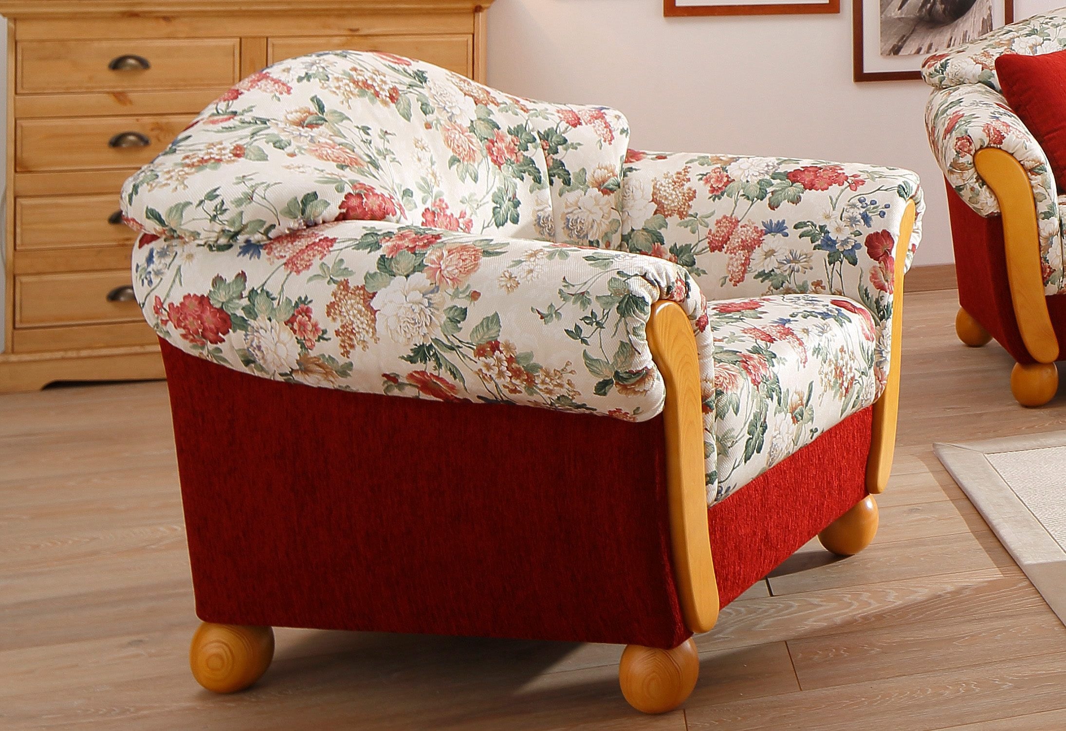 Home affaire Sessel »Milano, bequemer Loungesessel, Landhaus-Stil, Holz-Cha günstig online kaufen