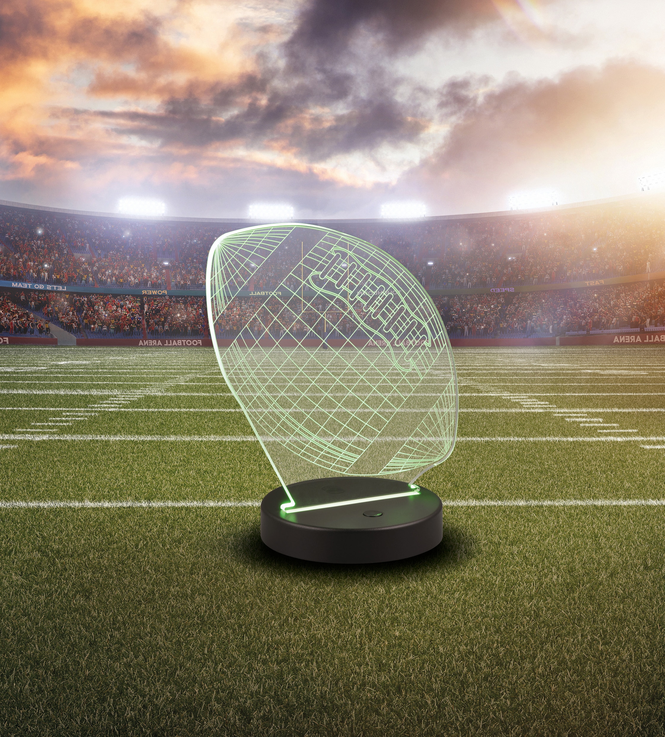 REALITY Leuchten LED Tischleuchte »FOOTBALL, Tischlampe in Football Form mit 3D-Effekt, Acryl, Höhe 22cm« LED-Board 1 Stk. RGB | Warmweiß 3,2W LED, RGB Farbwechsel Modus, 250 Lumen 3000K warmweiß, Base Ø 12cm