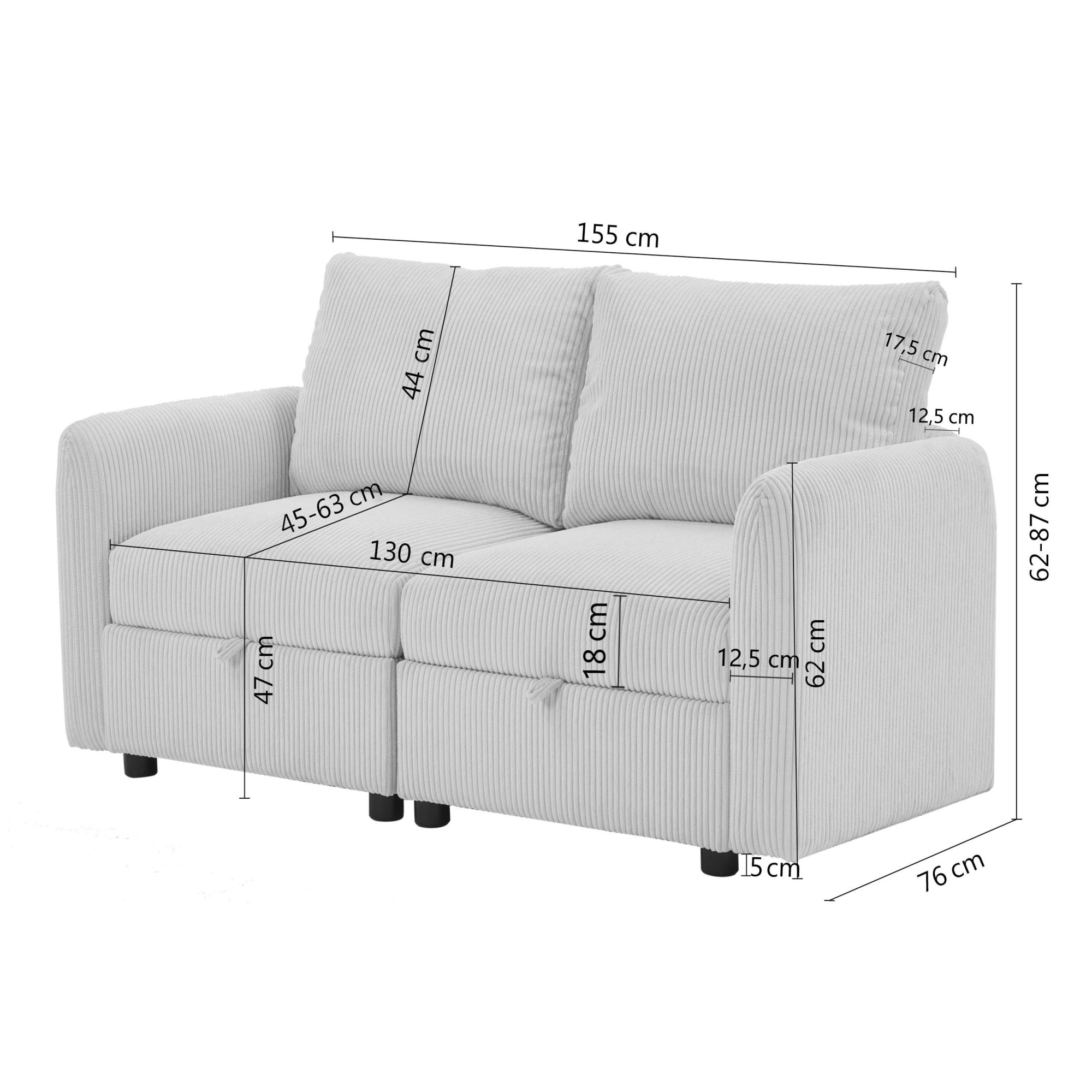 Dorel Home 2-Sitzer »STILHUS Modularsofa mit Stauraum, Breite 155 cm, Cord-Bezug« als Modul oder separat verwendbar - individuell kombinierbar
