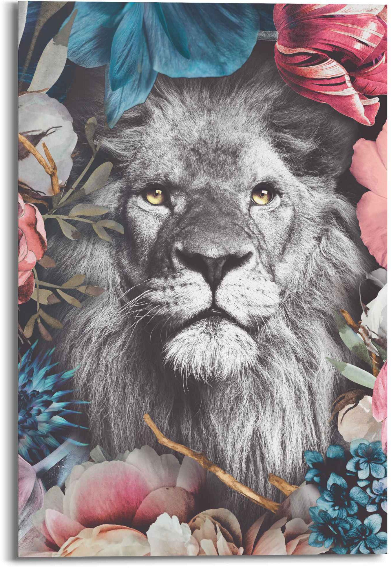 Reinders! Wandbild »Wandbild Löwe Blumenkranz Löwen, St.) - Raten bestellen Farbenfroh«, auf - (1 Pflanzen