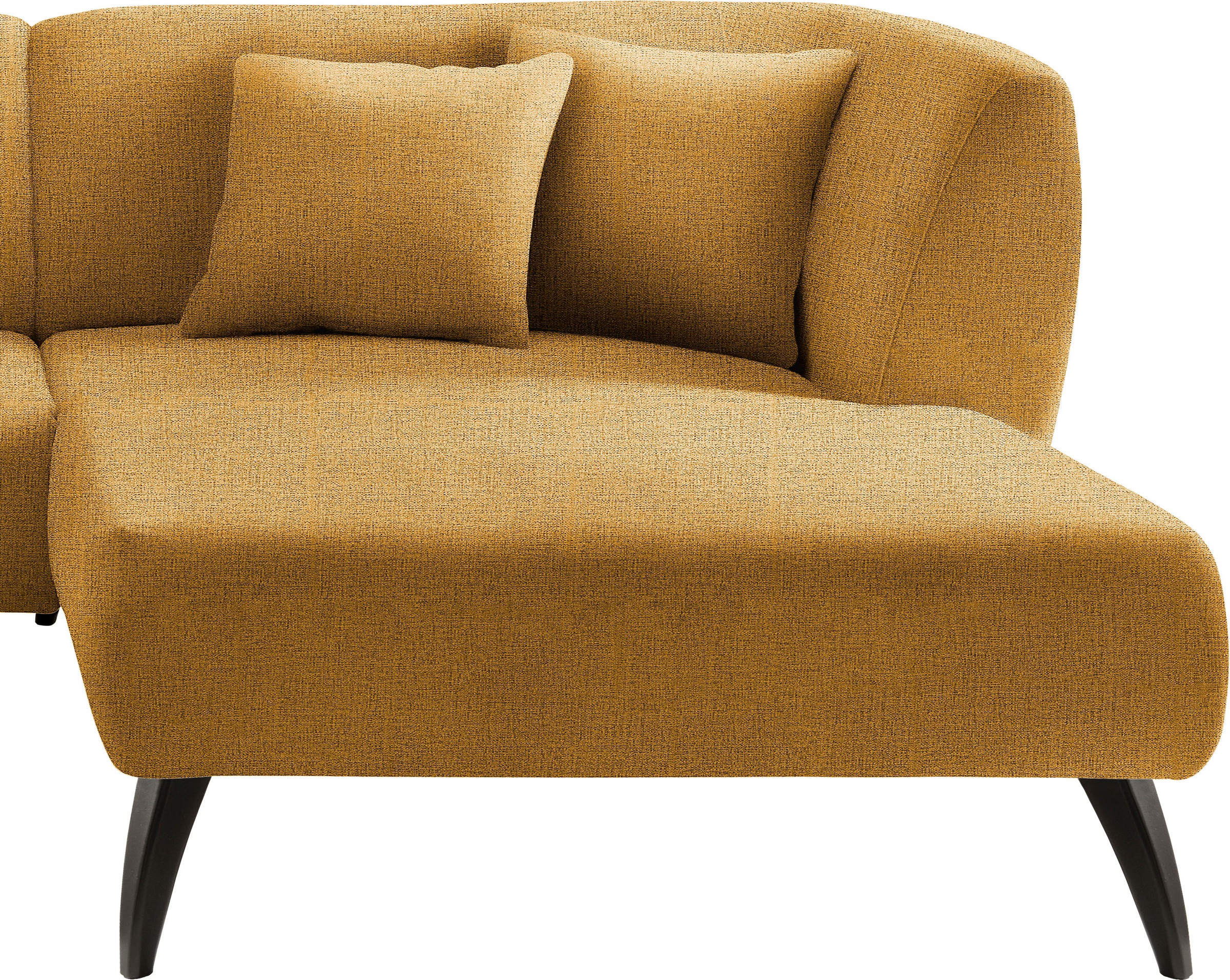 INOSIGN Ecksofa »Colori Polstermöbel mit zeitlos eleganter Rückenführung. L-Form«, Holzfußfarbe wählbar, inkl. 4x Zierkissen