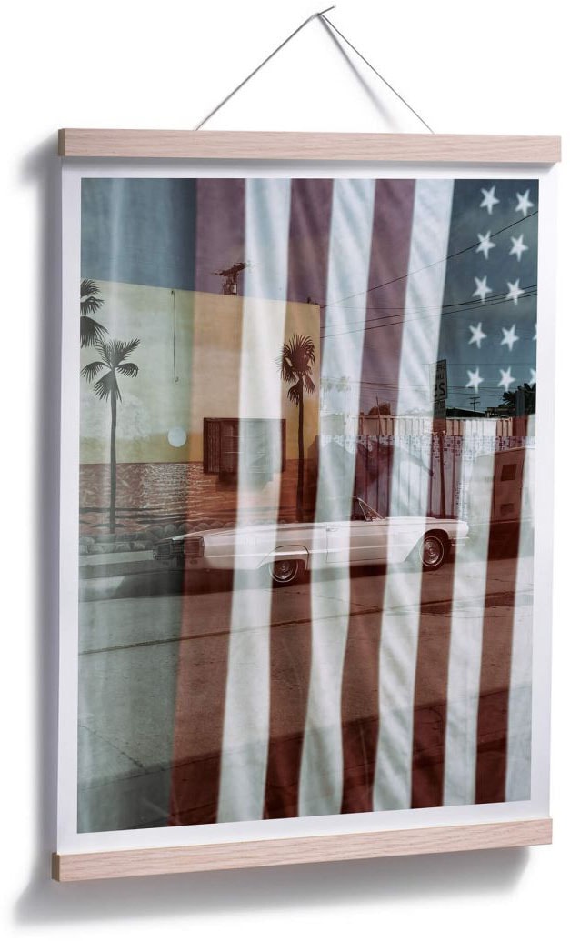 Wall-Art Poster »Flagge Amerika Reflection USA«, Autos, (1 St.), Poster ohne Bilderrahmen