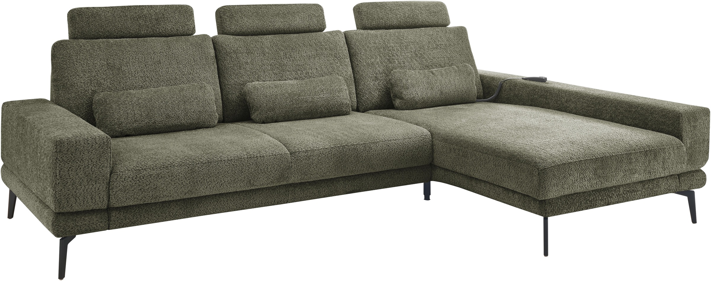 set one by Musterring Ecksofa »SO 3600, inkl motor. Sitztiefenverstellung, Kopfstützen, Nierenkissen«, Sitzhöhe 44 cm, Federkern, Breite 293 x Tiefe 180 cm, Kama olive