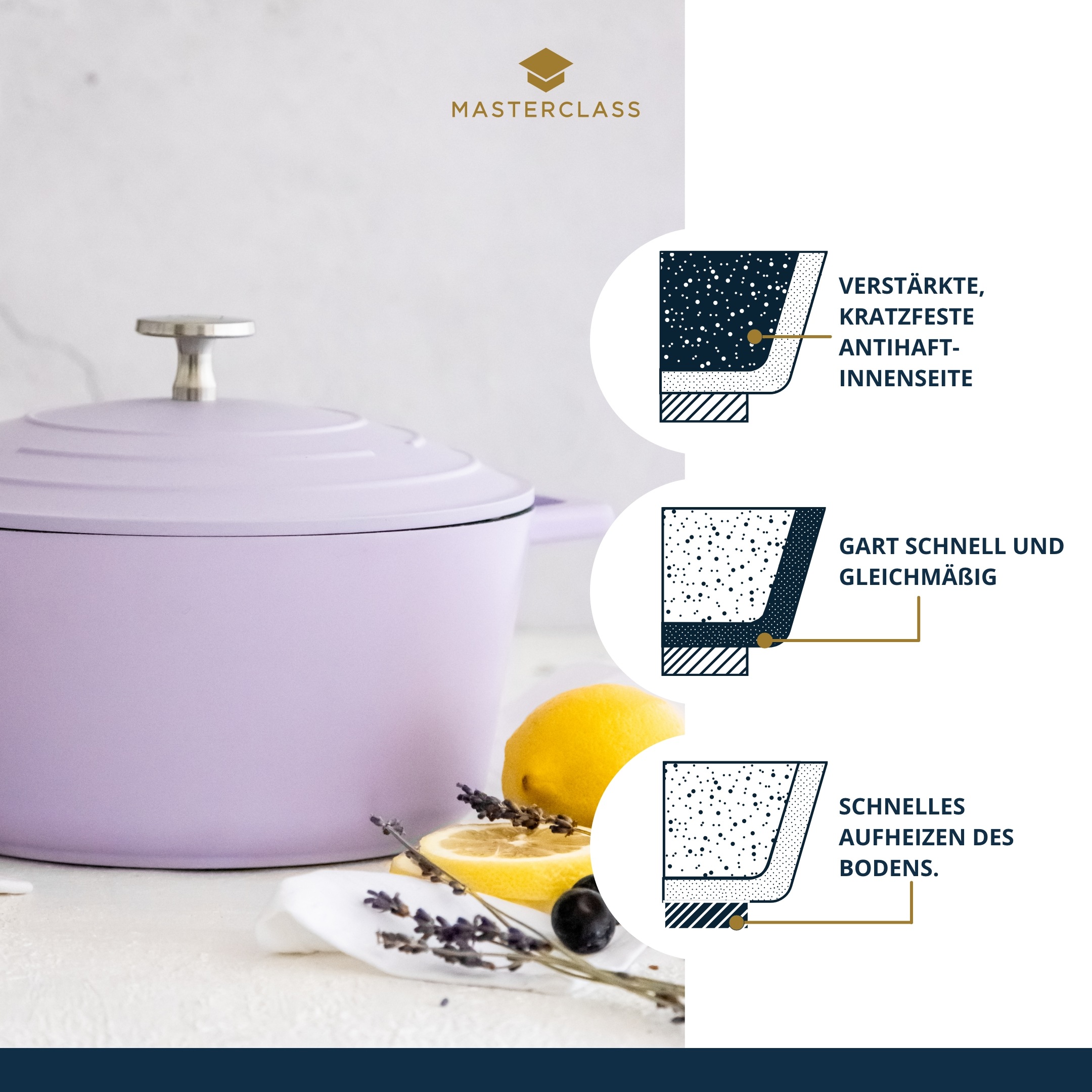 Master Class Kasserolle »MasterClass«, Aluminiumguss, 4 Liter, rund, ultraleicht, kratzfeste Antihaftbeschichtung, Induktion