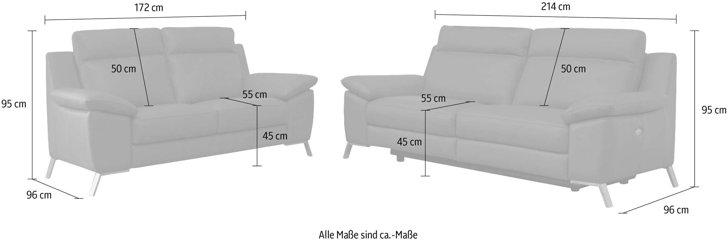 CALIA ITALIA Polstergarnitur »Roby«, (Set, 2 tlg.), in Leder, mit elektrischer Relaxfunktion