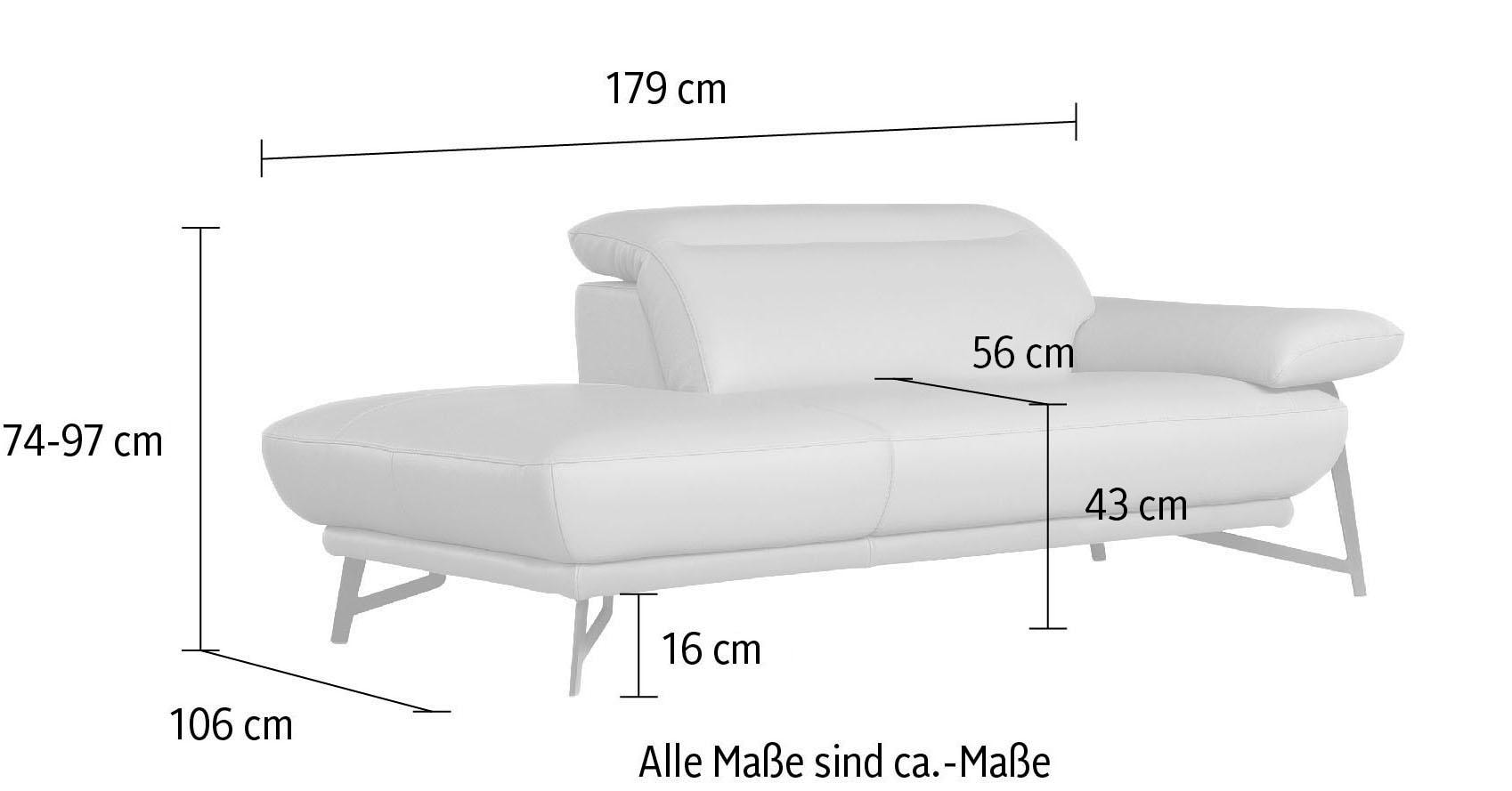 Egoitaliano Ottomane »Anais, erstklassiges Designsofa, Breite 179 cm, Fußfarbe chrom«, Kopfteil verstellbar, Luxus-Microfaser Lederoptik, opal grau