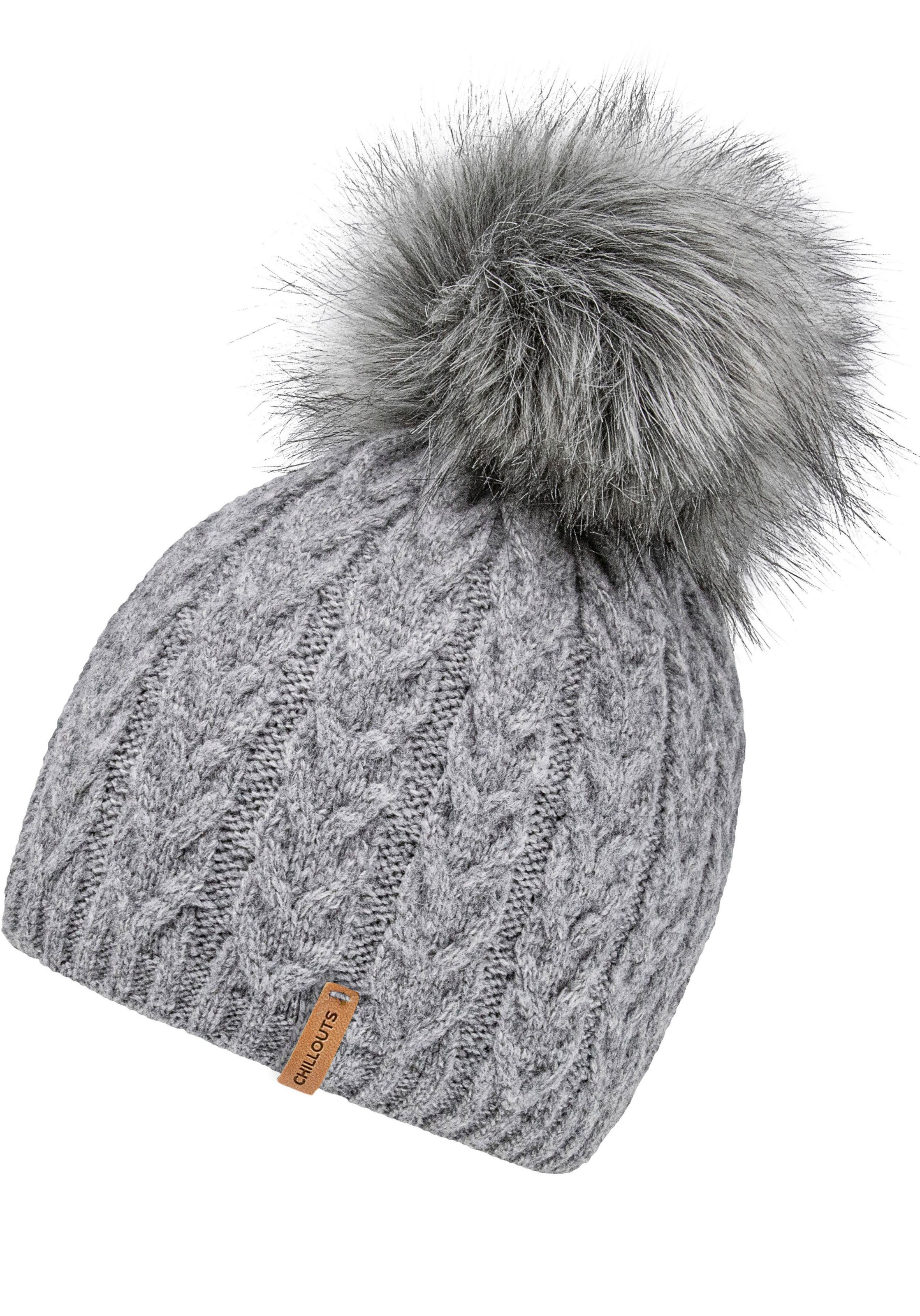 Chillouts Damen chillouts »Tabea Hat« mit abnehmbarem Kunstfell-Bommel grau