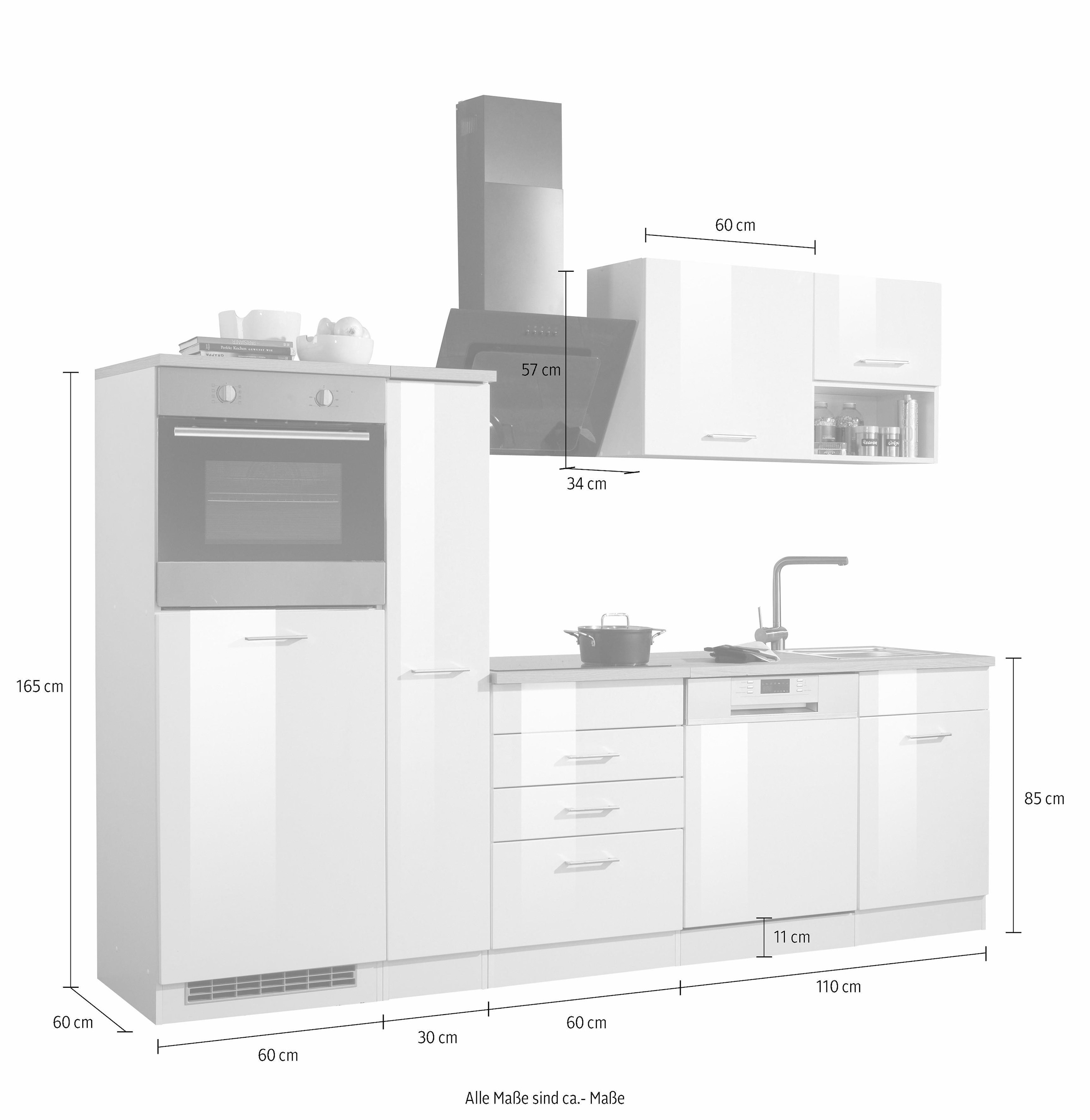 KOCHSTATION Küchenzeile »KS-Haiti«, ohne E-Geräte, Breite 260 cm