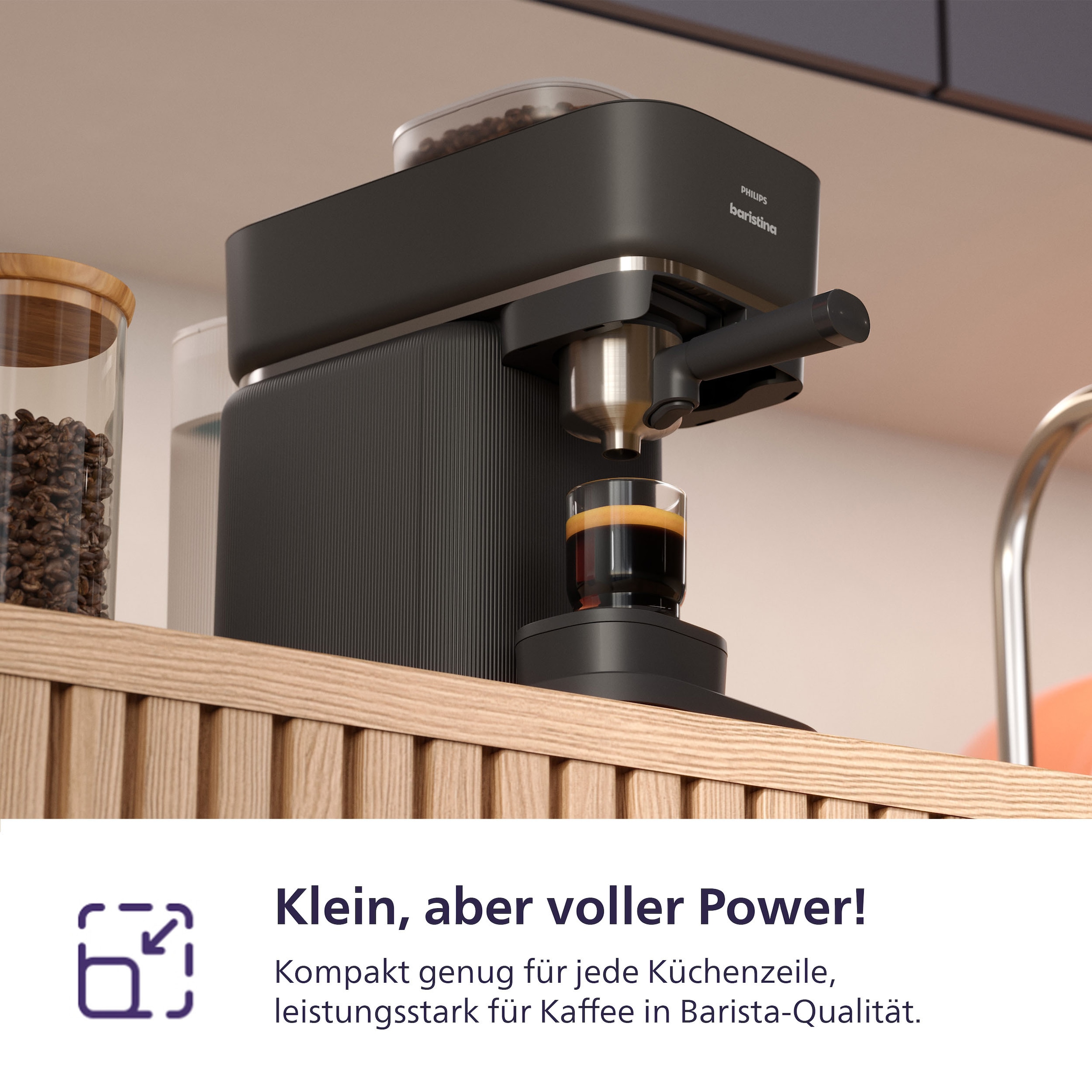 PHILIPS baristina Espressomaschine »mit Bean swap BAR320/60 mit Mahlwerk für ganze Bohnen« Doppelter Bohnenbehälter, 16 bar Pumpendruck, Schwarzgrau