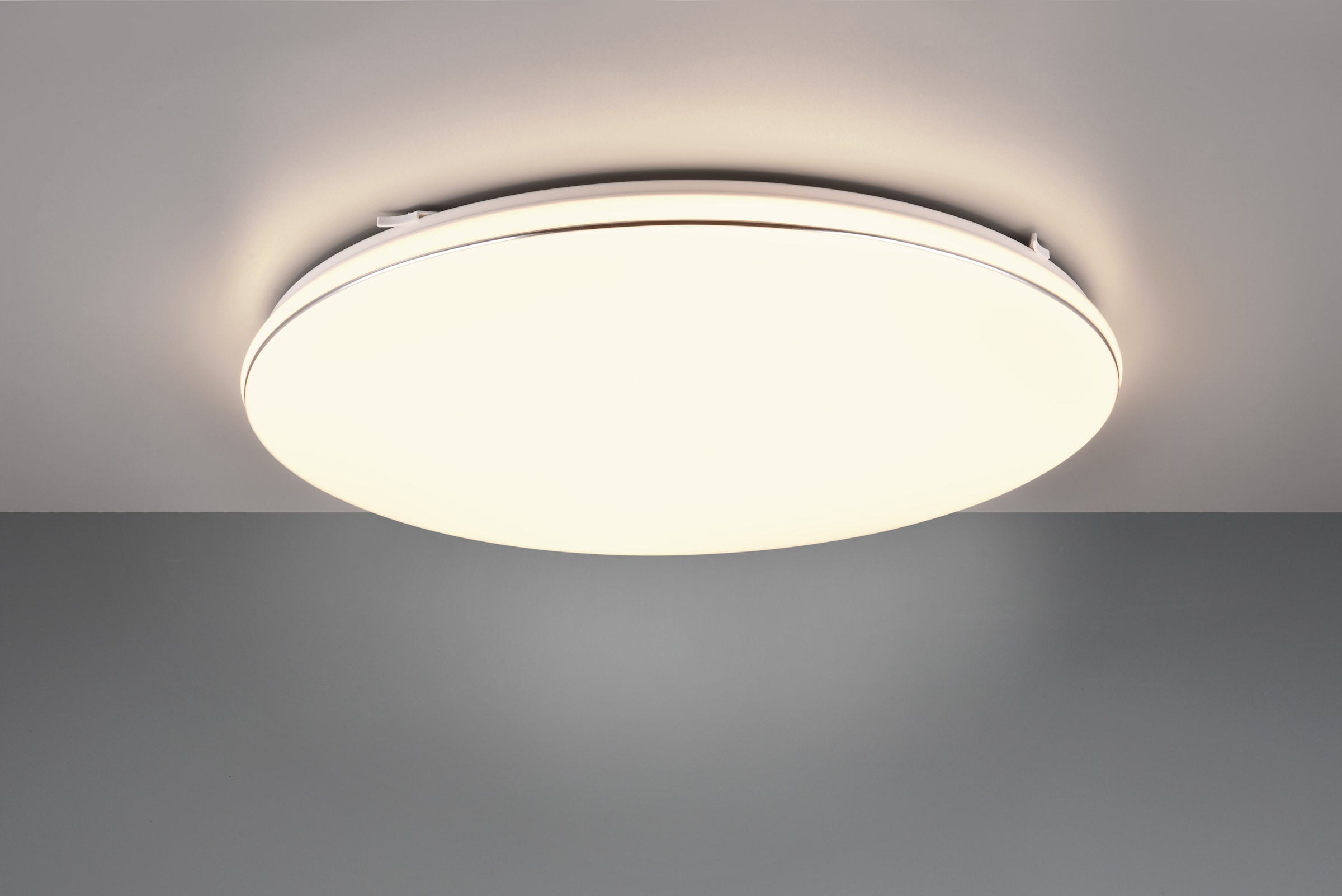 REALITY Leuchten LED Deckenleuchte »BLANCA, elegant schlichte weiße LED Deckenlampe mit Ø 53cm, warmweiß«, 1 flammig, Leuchtmittel LED-Board | LED fest integriert, 3-Stufen dimmbar über Wandschalter, Deckenlampe für Büro Flur Treppe