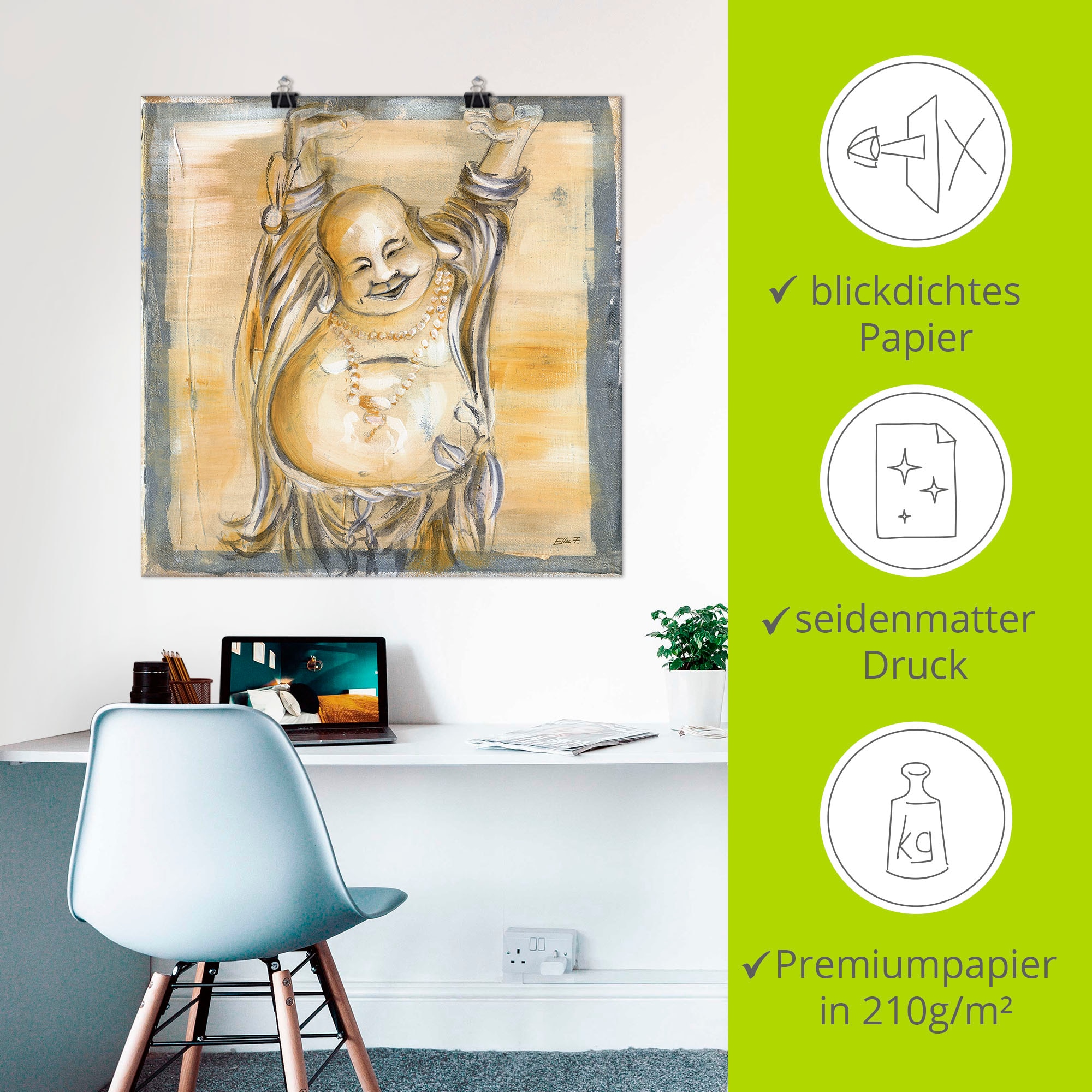 Artland Wandbild »Fröhlicher Buddha II«, Religion, (1 St.), als Alubild, Outdoorbild, Leinwandbild, Poster, Wandaufkleber