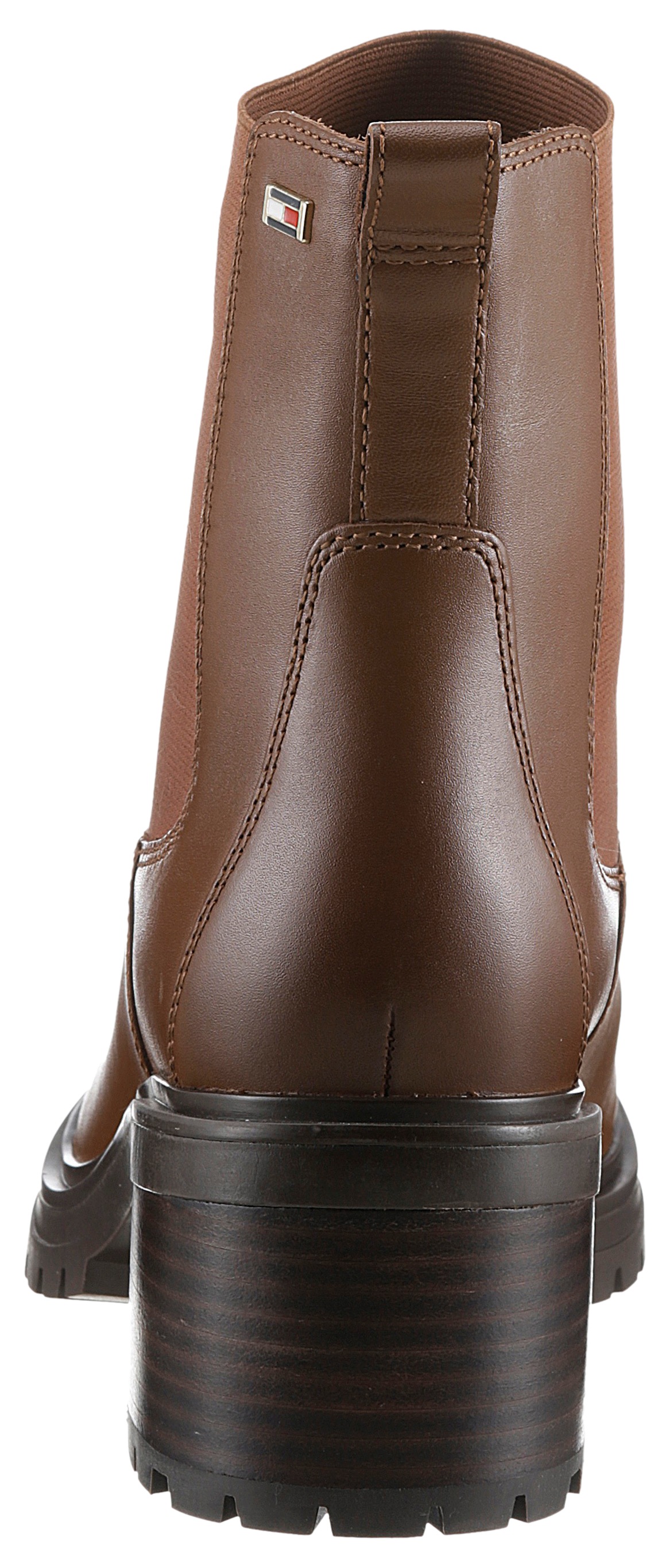 Tommy Hilfiger Chelseaboots »FLAG MID HEEL LEATHER CHELSEA«, Blockabsatz, Stiefelette, Schlupfboots mit seitlicher Logoflag