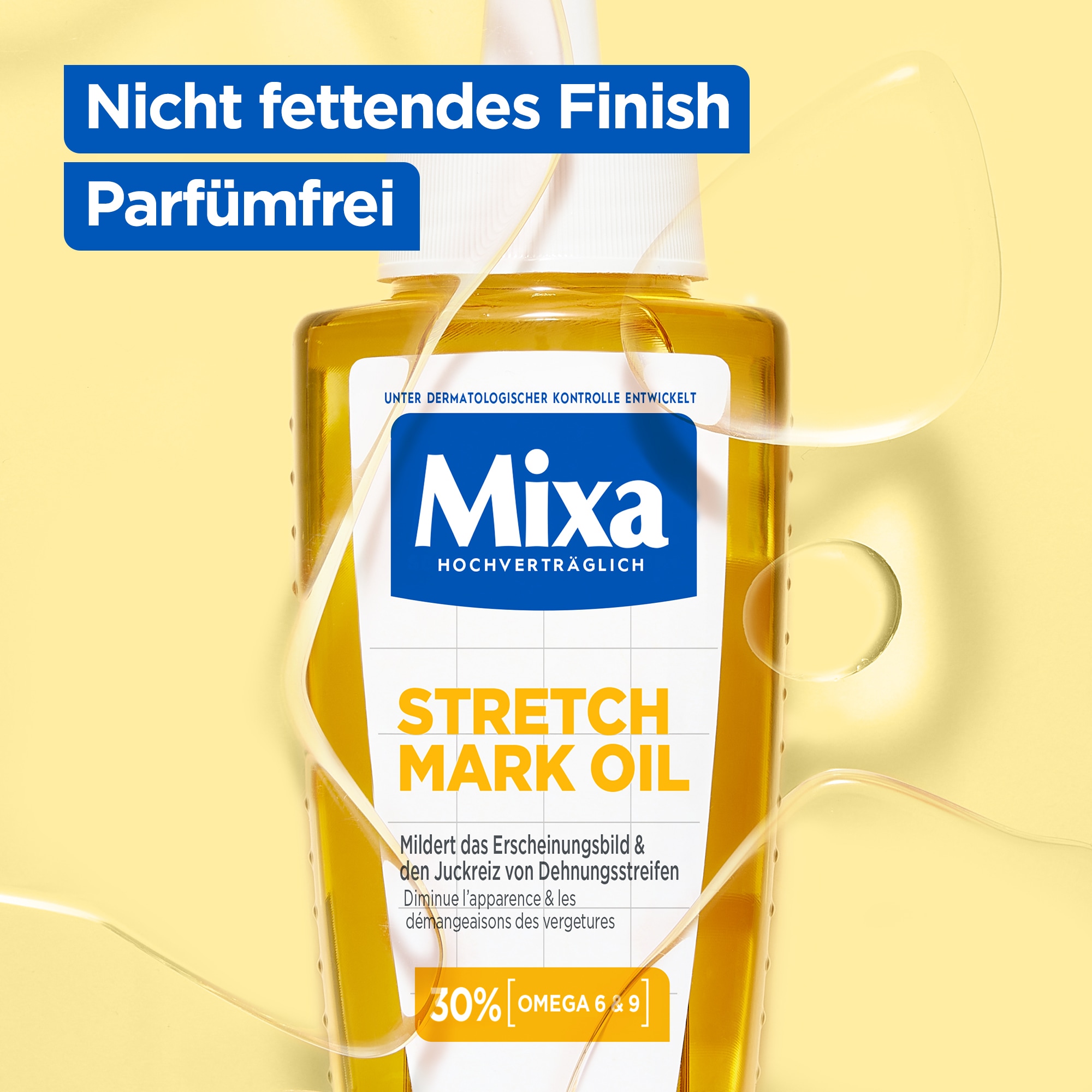 Mixa Körperlotion »Mixa Niacinamide Stretchmark Oil«, Mindert Dehnungsstreifen und deren Juckreiz, für empfindliche Haut.