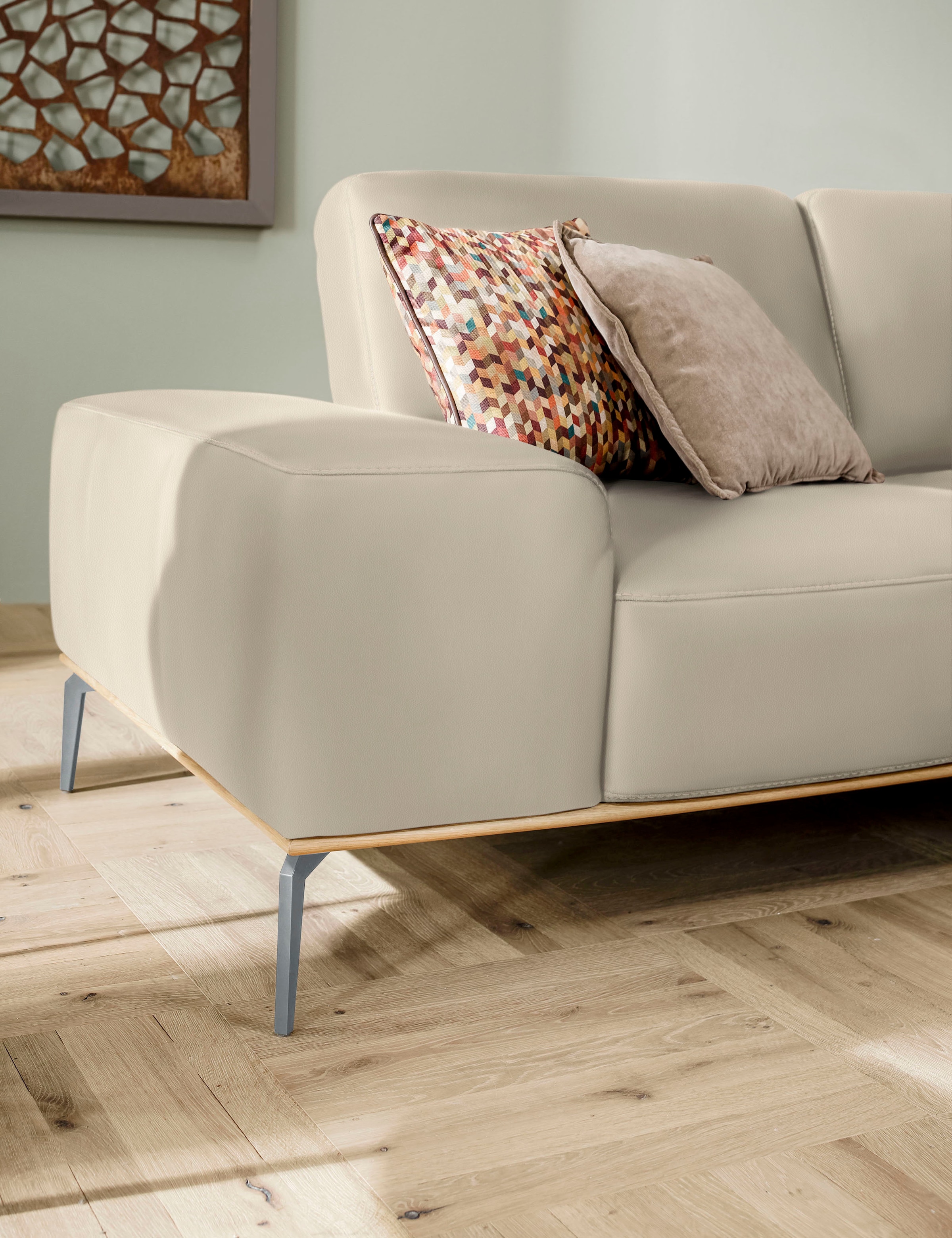 W.SCHILLIG Ecksofa »run, Designsofa mit tollem Sitzkomfort, bequem, L-Form«, mit elegantem Holzsockel, Füße in Silber matt, Breite 299 cm