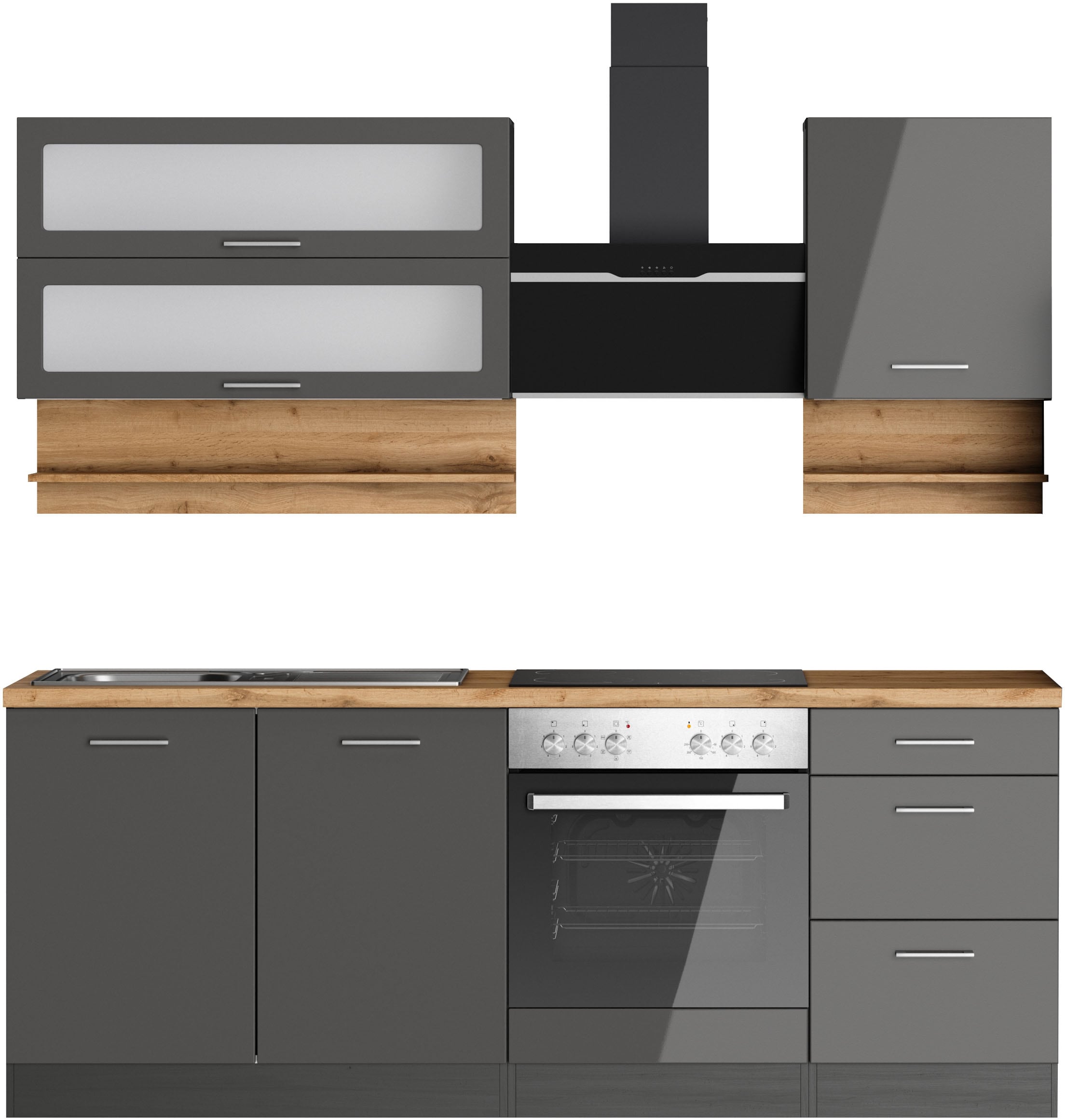 KOCHSTATION Küchenzeile »KS-Milan« 210 cm breit, robuste Metallauszüge, vie günstig online kaufen