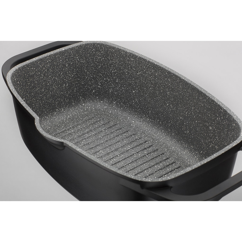 GSW Topf-Set »Gourmet Granit«, Gusseisen, (Set, 4 tlg., 1 Bräter 32cm, 1 Wok Ø32cm, mit Deckel, Gittereinsatz, Pfannenwender)