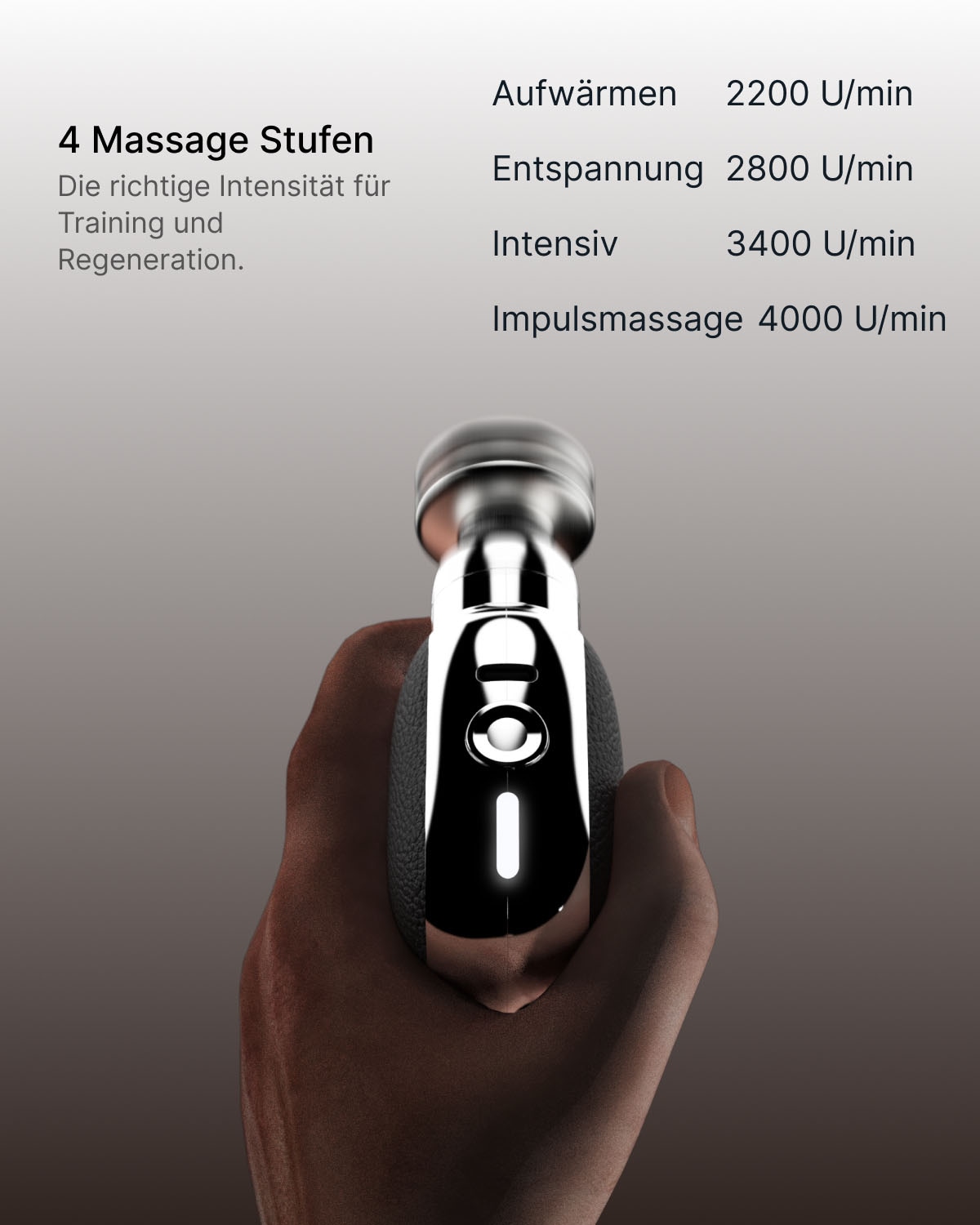 Renpho Massagepistole »kompakt, 4 wechselbare Massageköpfe, USB-C Ladung« 6 mm Amplitude; 4 Geschwindigkeitsstufen; bürstenloser leiser Motor