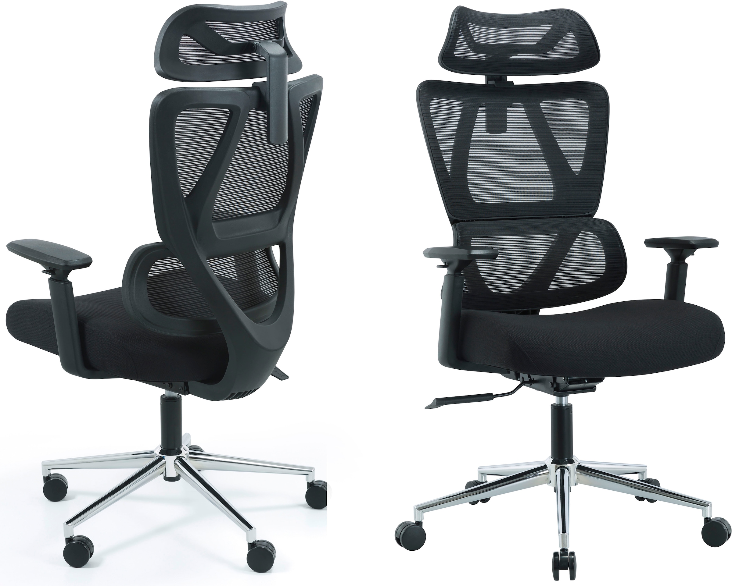 Places of Style Bürostuhl »Andora, moderner ergonomischer Schreibtischstuhl«, Netzstoff, verstellbare Armlehne & Kopfstütze, Lendenwirbelstütze