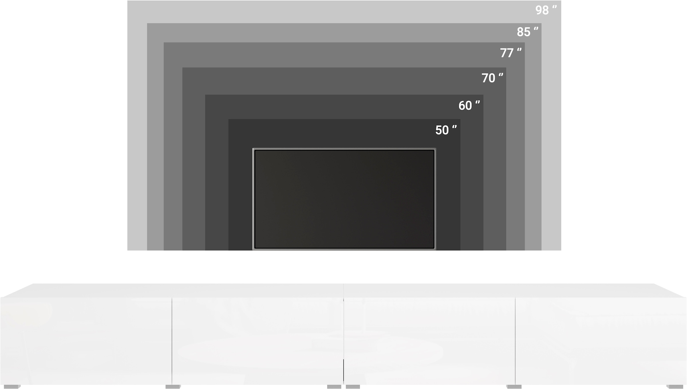 OTTO home Lowboard »Denver Erlebe die Weltmeisterschaft im XXL-Format« Elegantes TV-Möbel 300 cm, speziell für bis zu 98-Zoll Fernseher