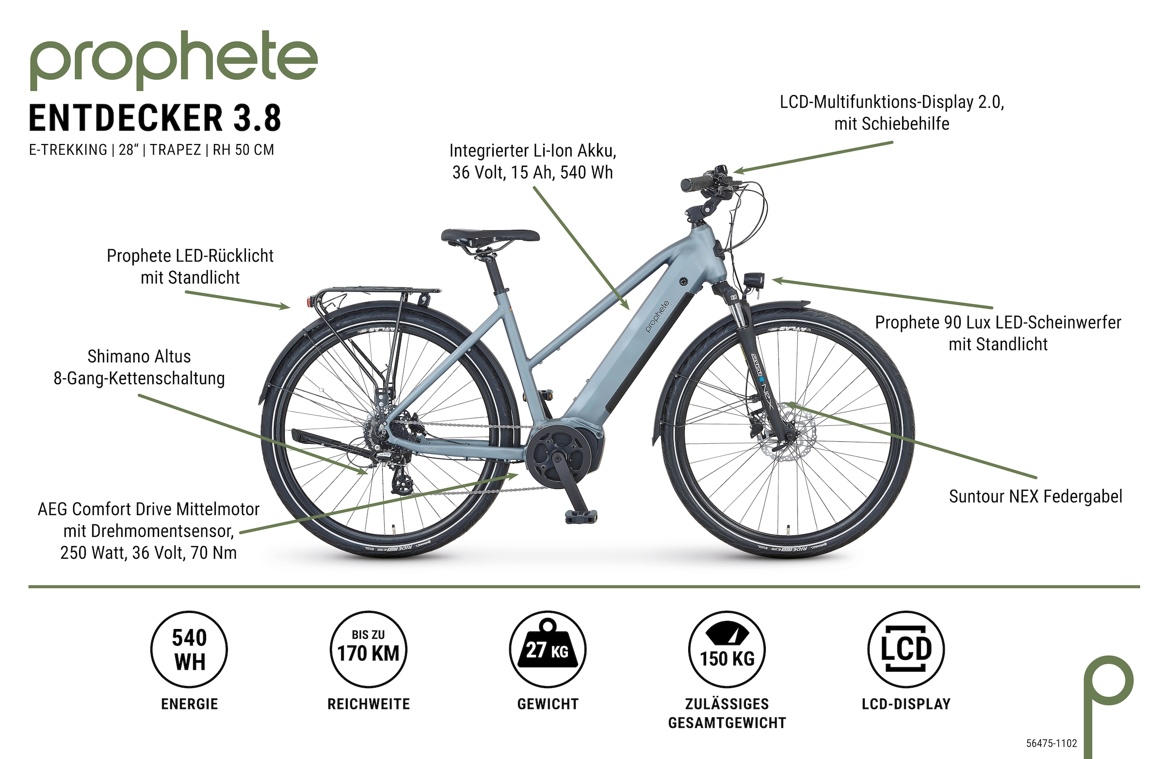Prophete E-Bike »Entdecker 3.8«, 8 Gang, Shimano, Altus, Mittelmotor 250 W