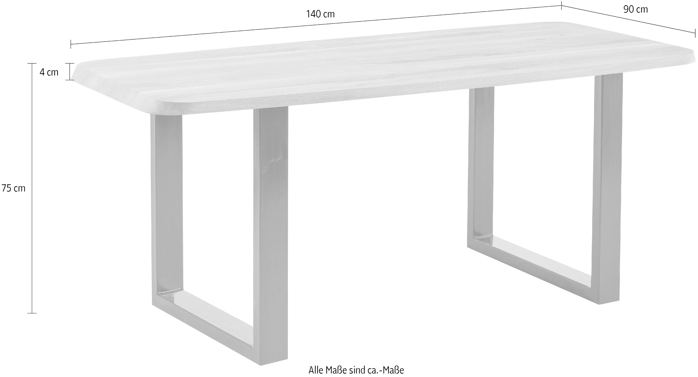 massivline&more Esstisch »Porto, Vierfußtisch, Küchentisch, Tisch, Esstisch, Holztisch«, (2 St.), Platte massiv, Gestell Metall pulverbeschichtet schwarz