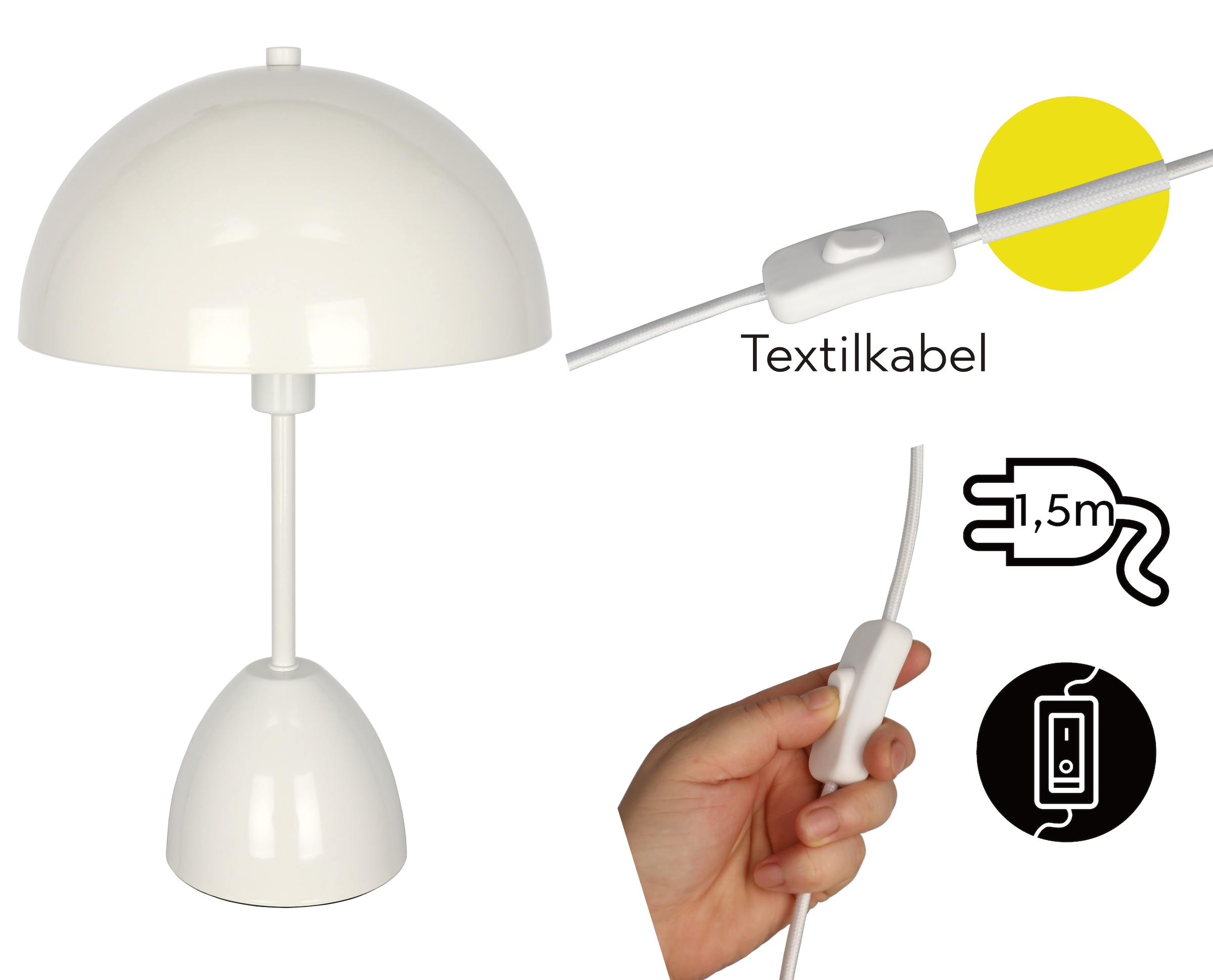 OTTO home Tischleuchte »Dorrio Pilzlampe« E14 1 Stk. Textilkabel blendfreie Nachttischleuchte, Tischlampe, E14, Pilz, Lampe