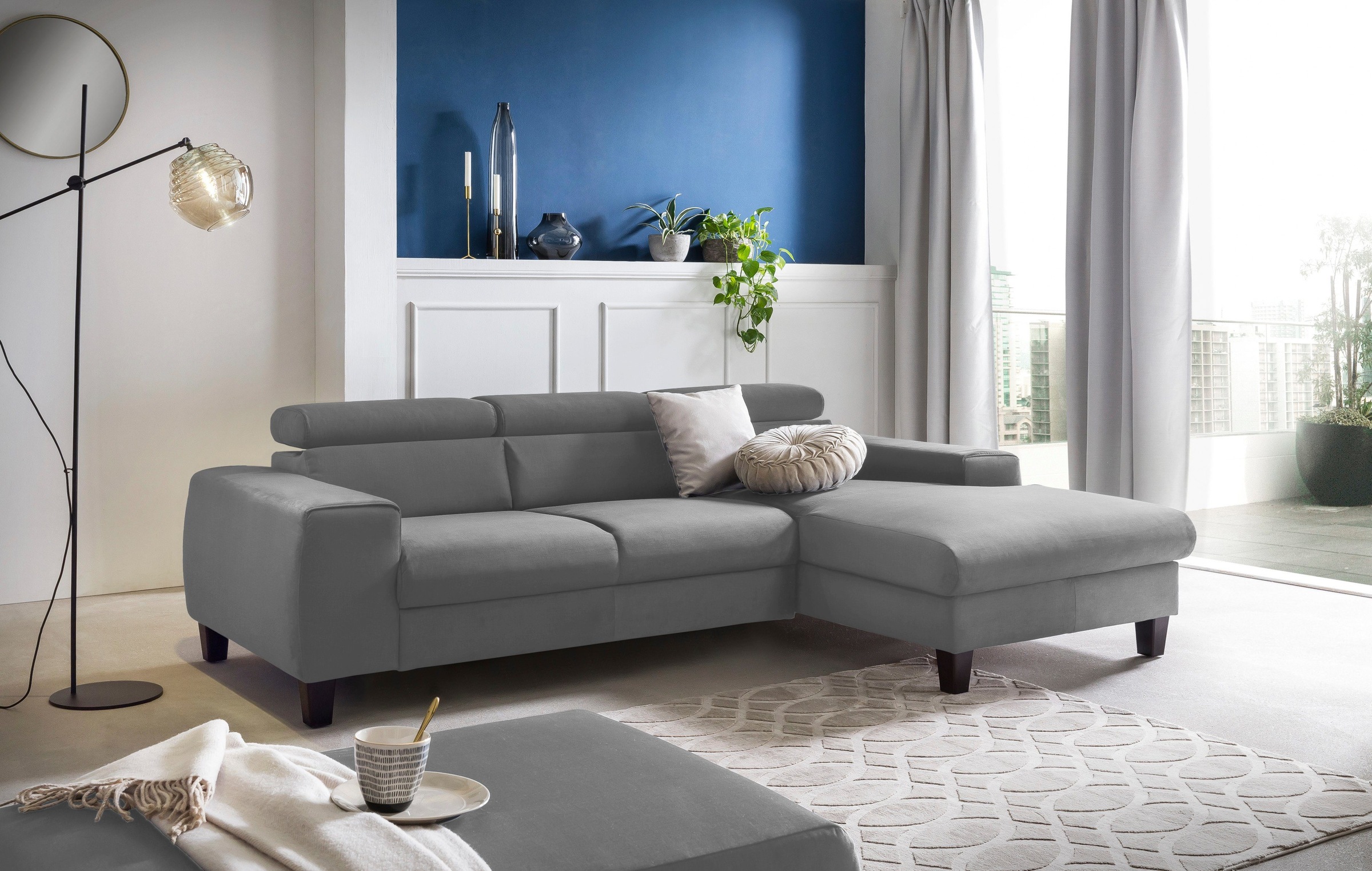 COTTA Polstergarnitur »Morven L-Form«, (Set), Set bestehend aus: Ecksofa mit Kopfteilverstellung & Hocker