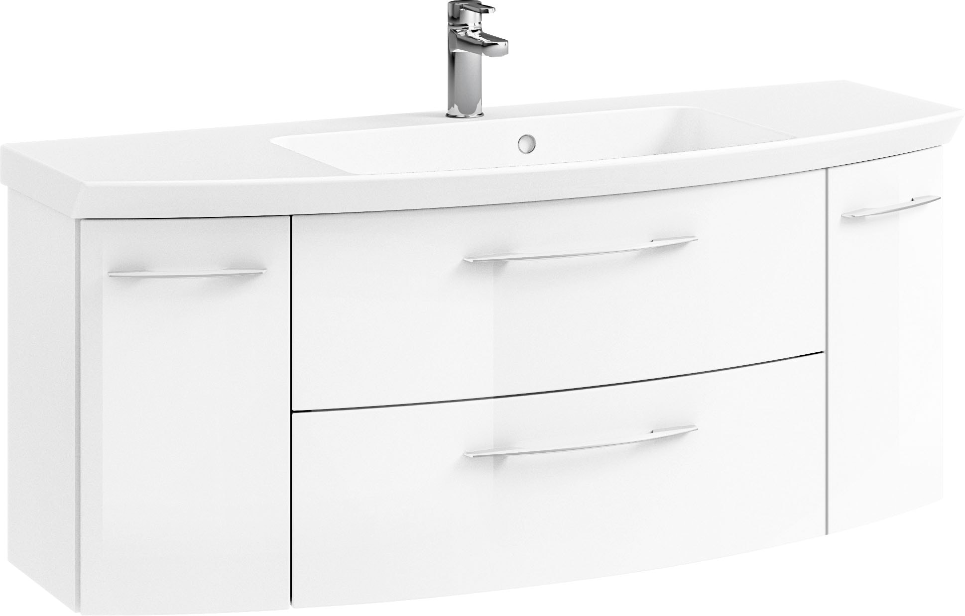 Saphir Badmöbel-Set »Cassca Sprint 4-teilig Mineralmarmor-Waschtisch mit LED-Spiegelschrank«, (5 St.), Midischrank, Unterschrank, inkl. Türdämpfer, 7 Türen, 5 Schubladen