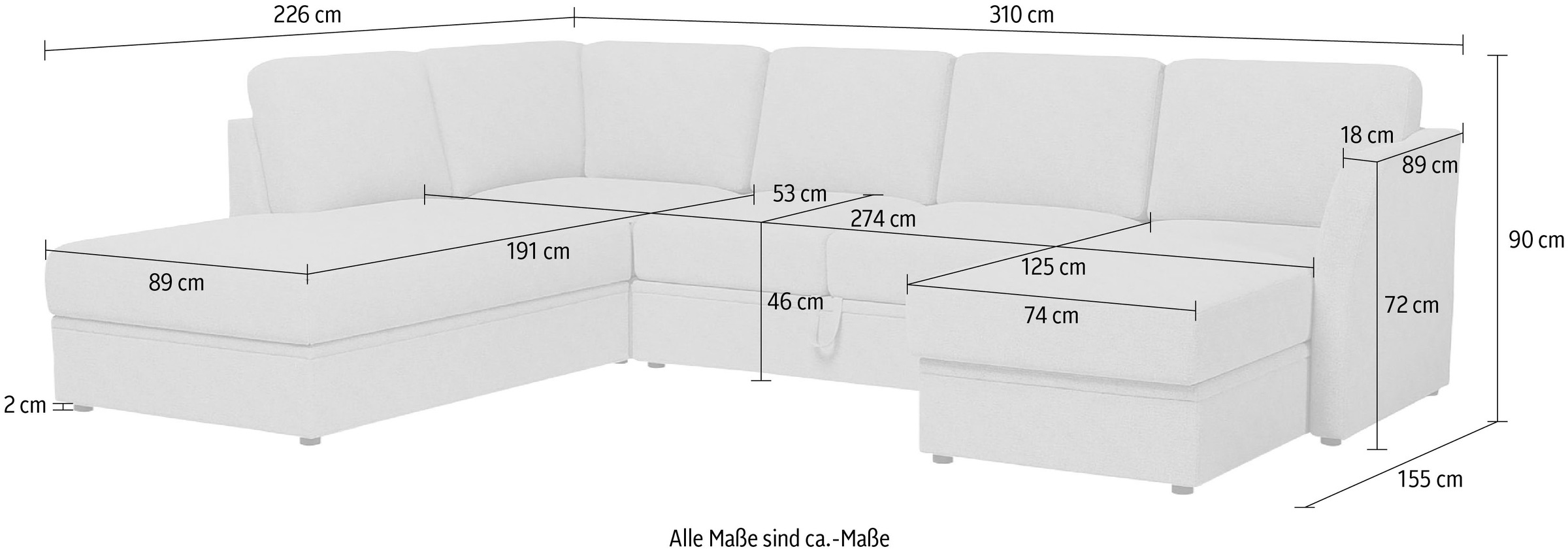 Home affaire Wohnlandschaft »Lavars Schlafsofa«, mit Bettfunktion und Stauraum, in zwei verschiedenen Bezugsqualitäten