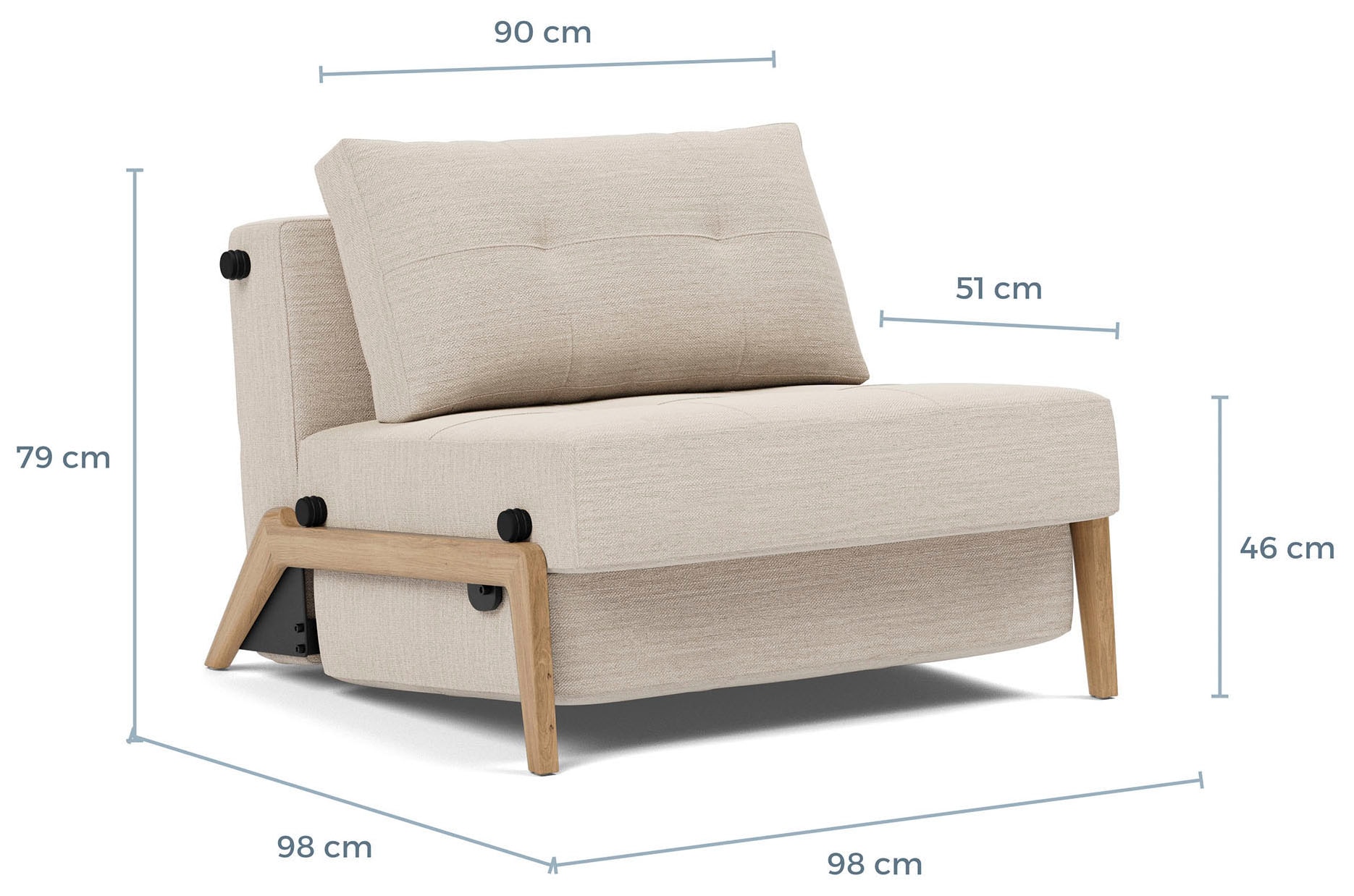 INNOVATION LIVING ™ Sessel »CUBED Schlafsessel,  Füße Eiche, Breite 98cm, hoher Sitzkomfort«
