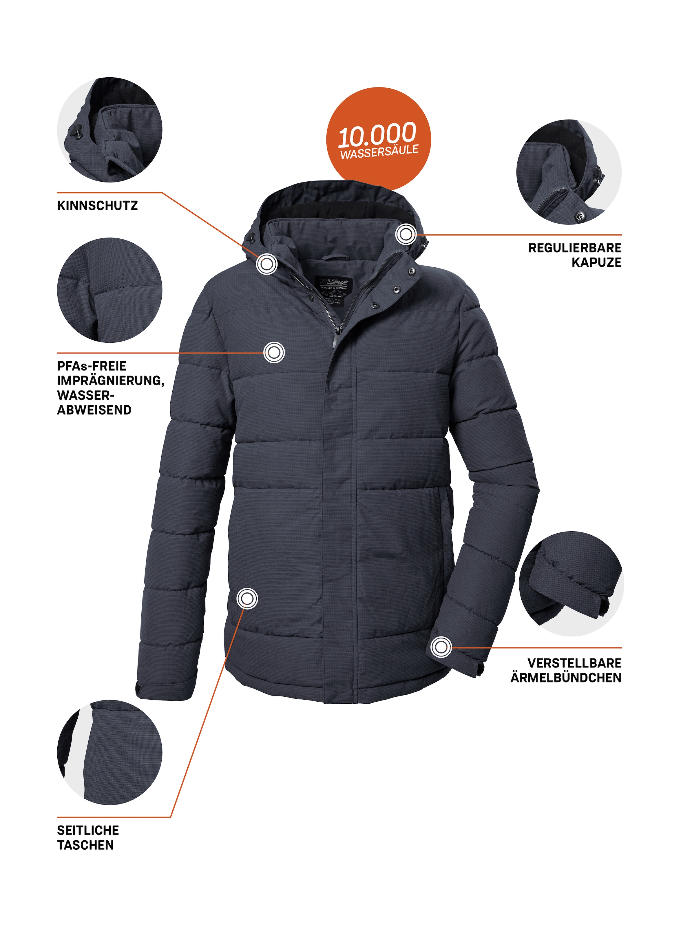 Killtec Steppjacke »KOW 2 MN QLTD JCKT« Daunenoptik-Jacke, abzippbare Kapuze, wasserabweisend, atmungsaktiv