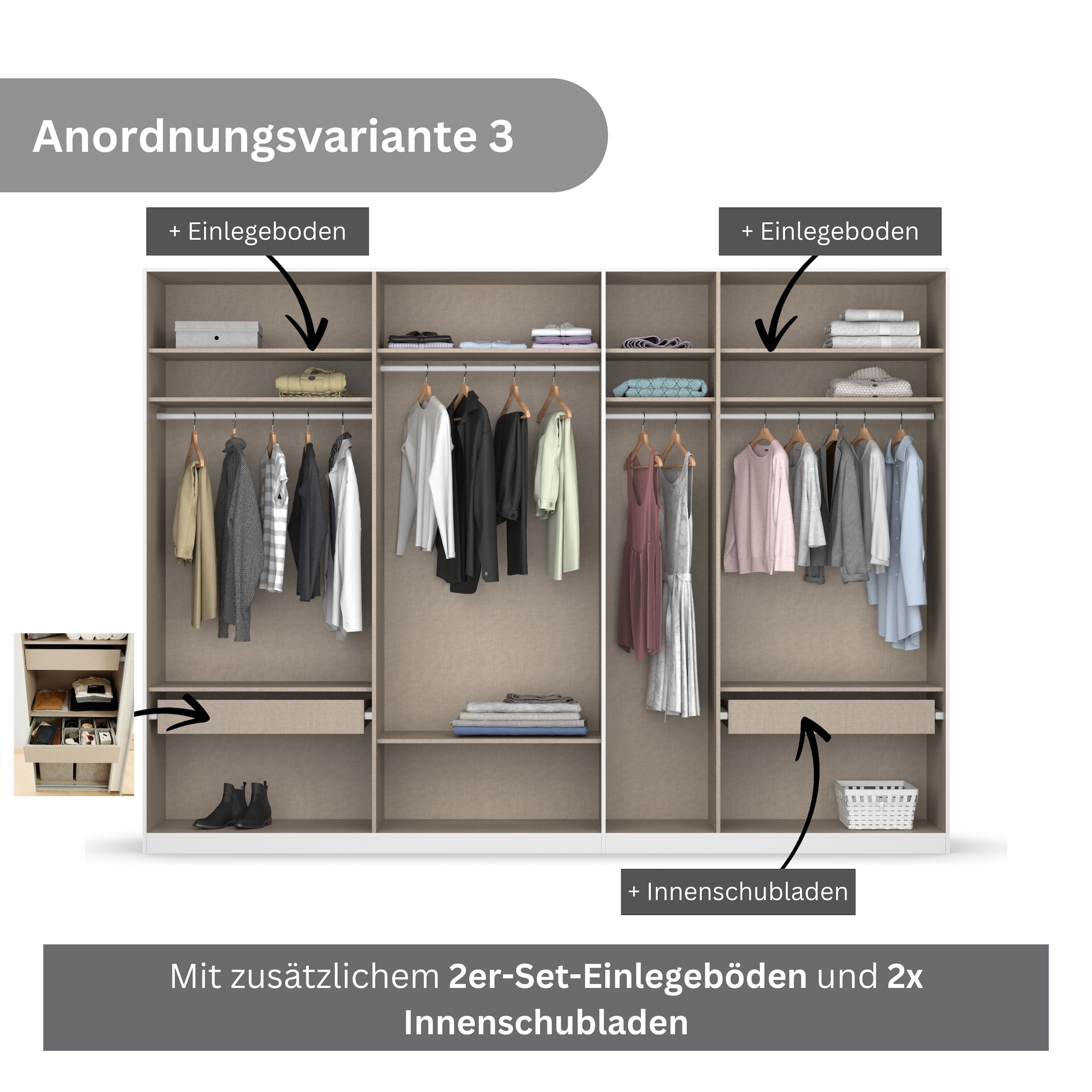rauch Drehtürenschrank »Koluna«, mit Spiegel, inkl. 2 Innenschubladen sowie extra Böden