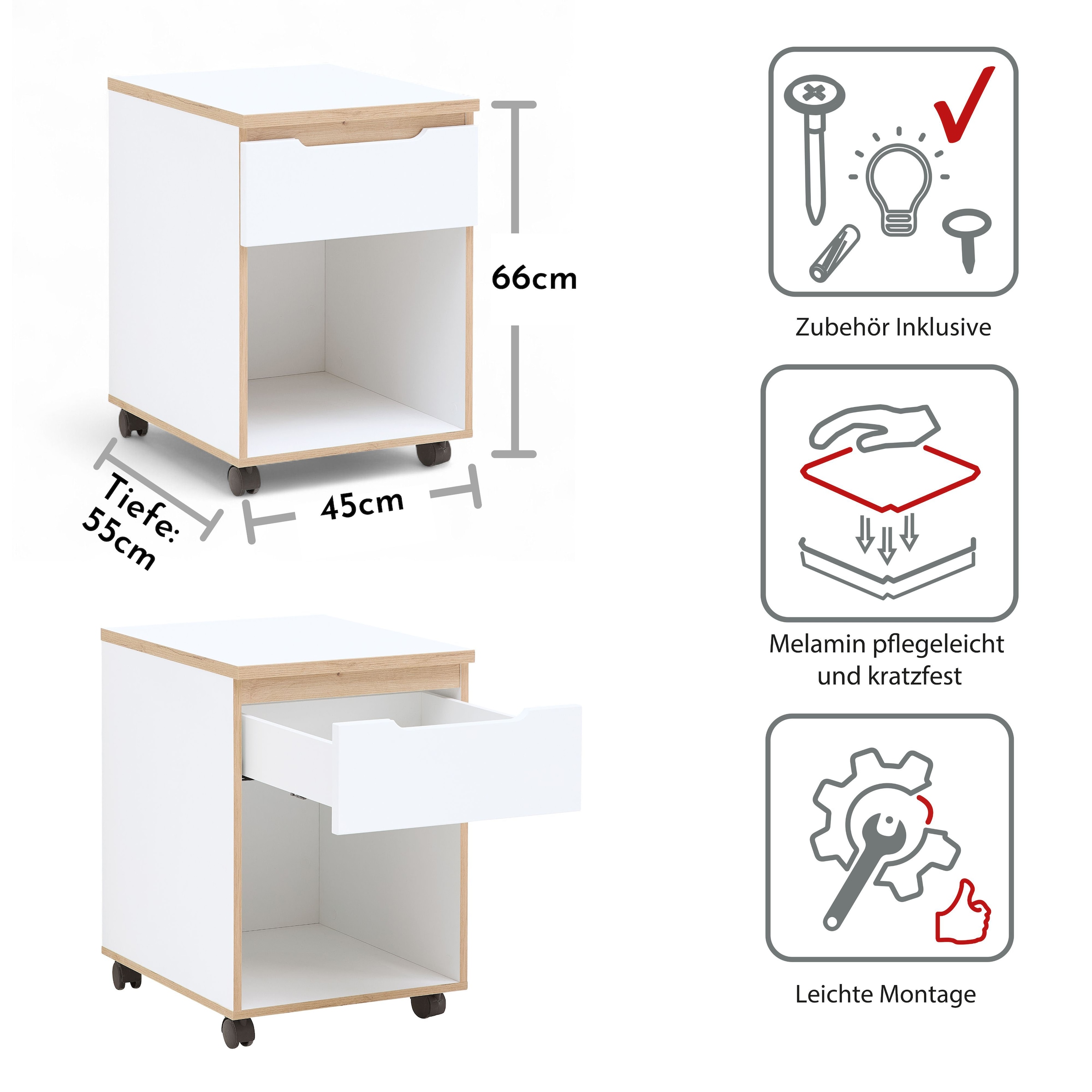 Innostyle Container »Memphis Aktenschrank,45x122x38cm (B/H/T)« 1 Stk. tlg. 1 Schubkasten, Soft-Close, ABS-Kantenschutz, 2 Rollen mit Bremse