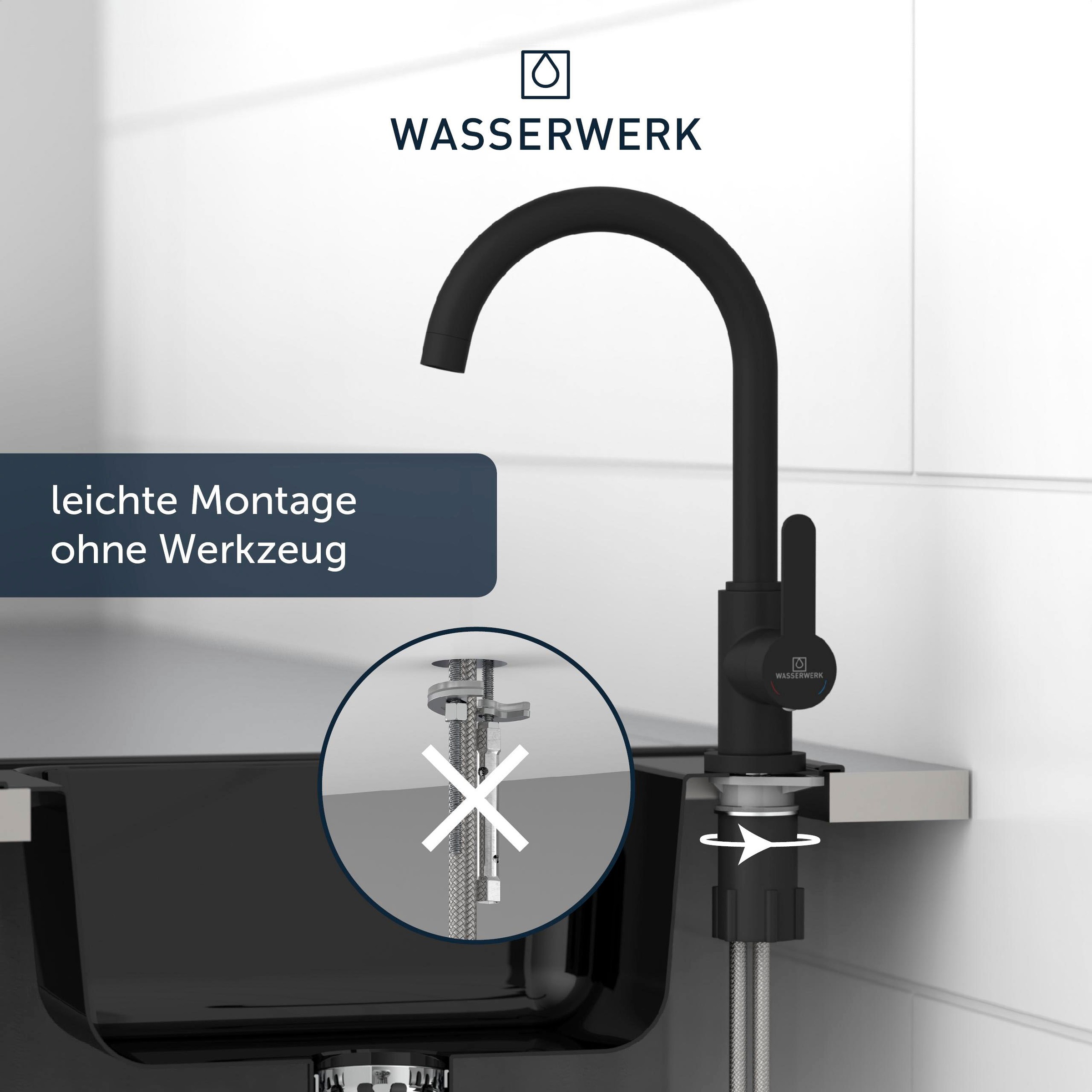 WASSERWERK Spültischarmatur »WK 5, Wasserhahn, Küche, Einhebelmischer«, 360° schwenkbar, Cold-Start-Funkt., geräuscharm