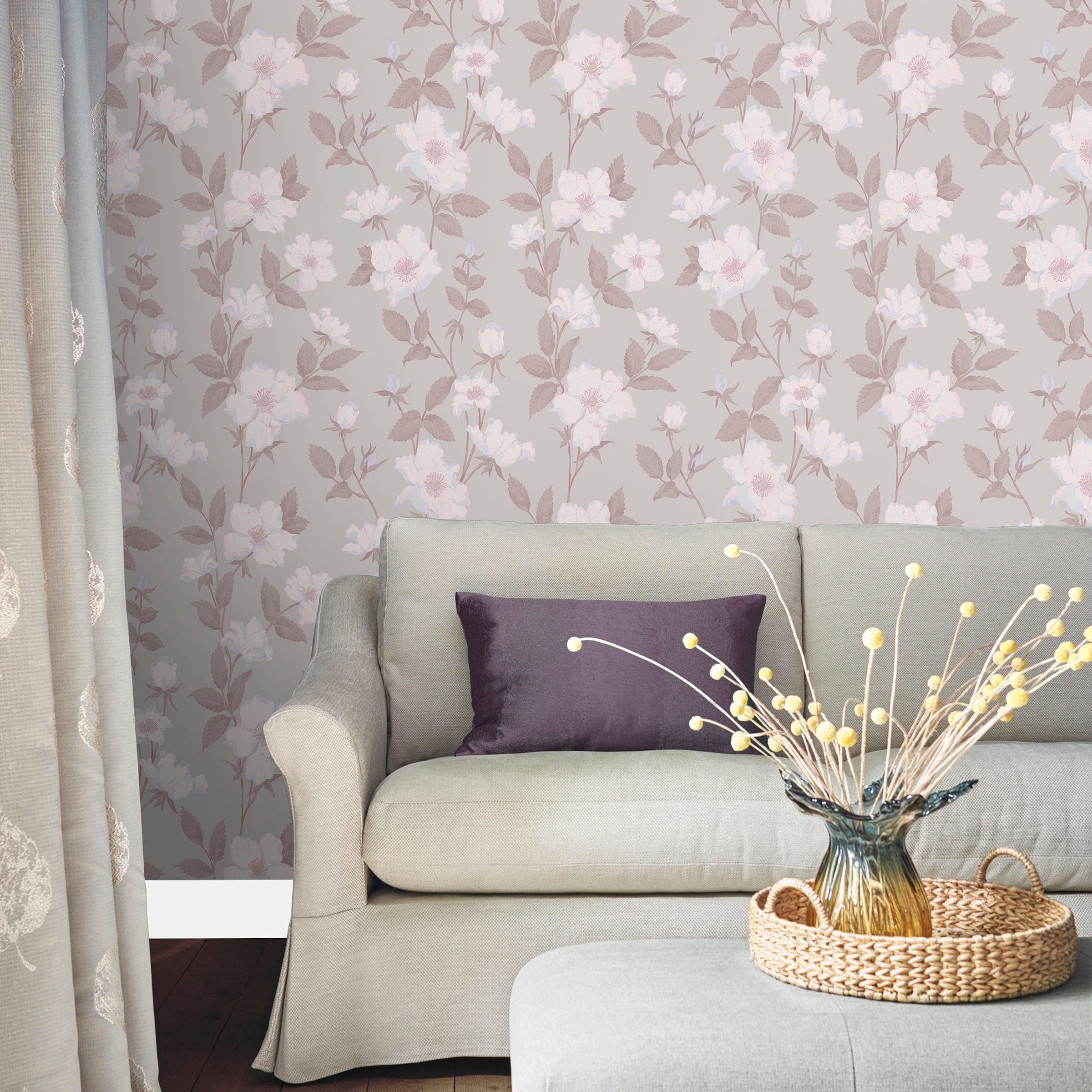 LAURA ASHLEY Vliestapete »Laura Ashley Fleurir Sugared Violet Vliestapete«, geblümt, Laura Ashley Fleurir Sugared Violet Vliestapete