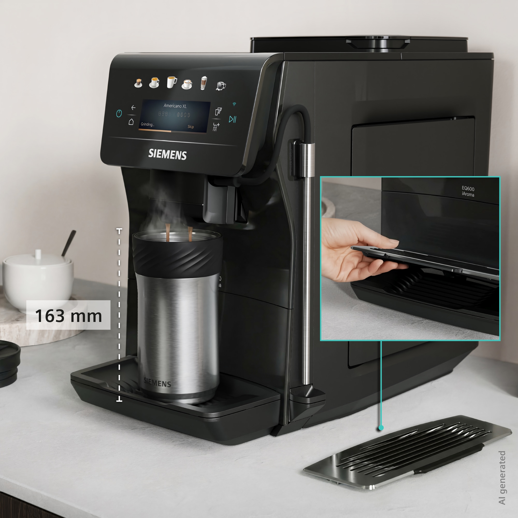 SIEMENS Kaffeevollautomat »EQ600 TP601E09, 6 Getränke, XL-Getränke, bis zu 480ml, Kannenfunktion« Doppeltassenfunktion,Keramikmahlwerk, entnehmbare Brüheinheit, Schwarz