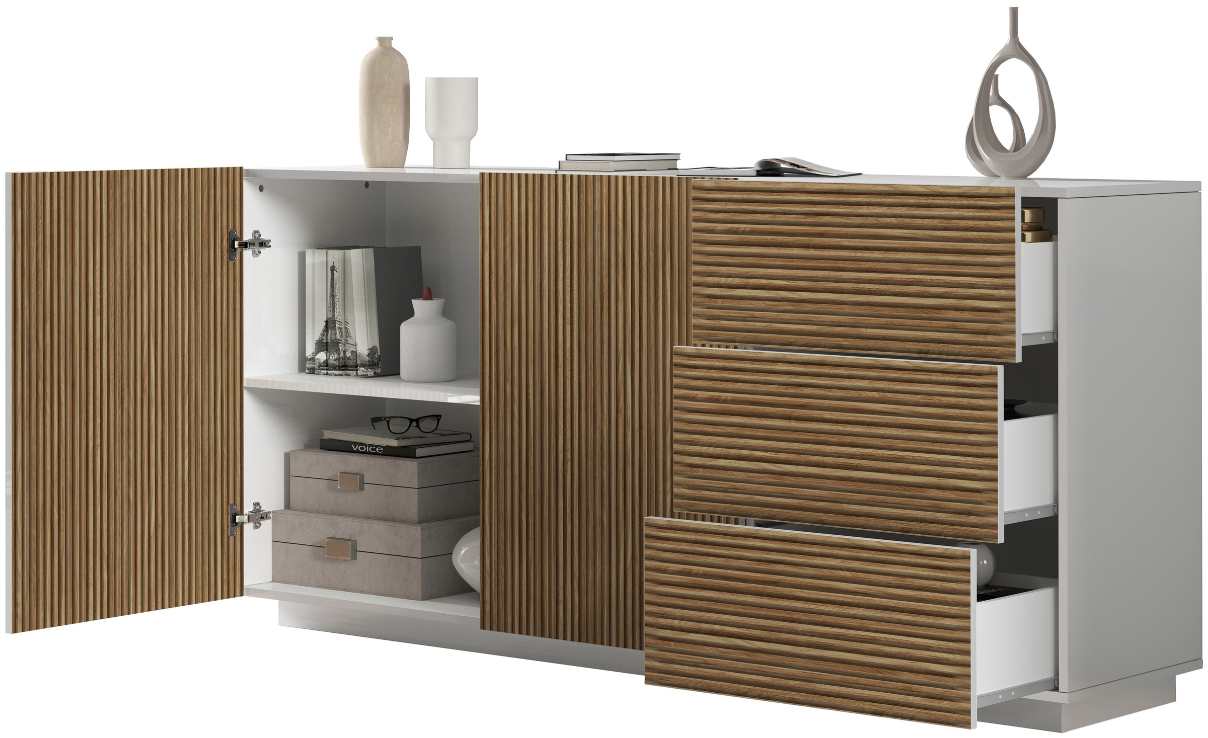 INOSIGN Sideboard »Vega Sideboard,Kommode,180 cm«, mit 2 Türen und 3 Schubladen,Fronten mit Rillen-Optik